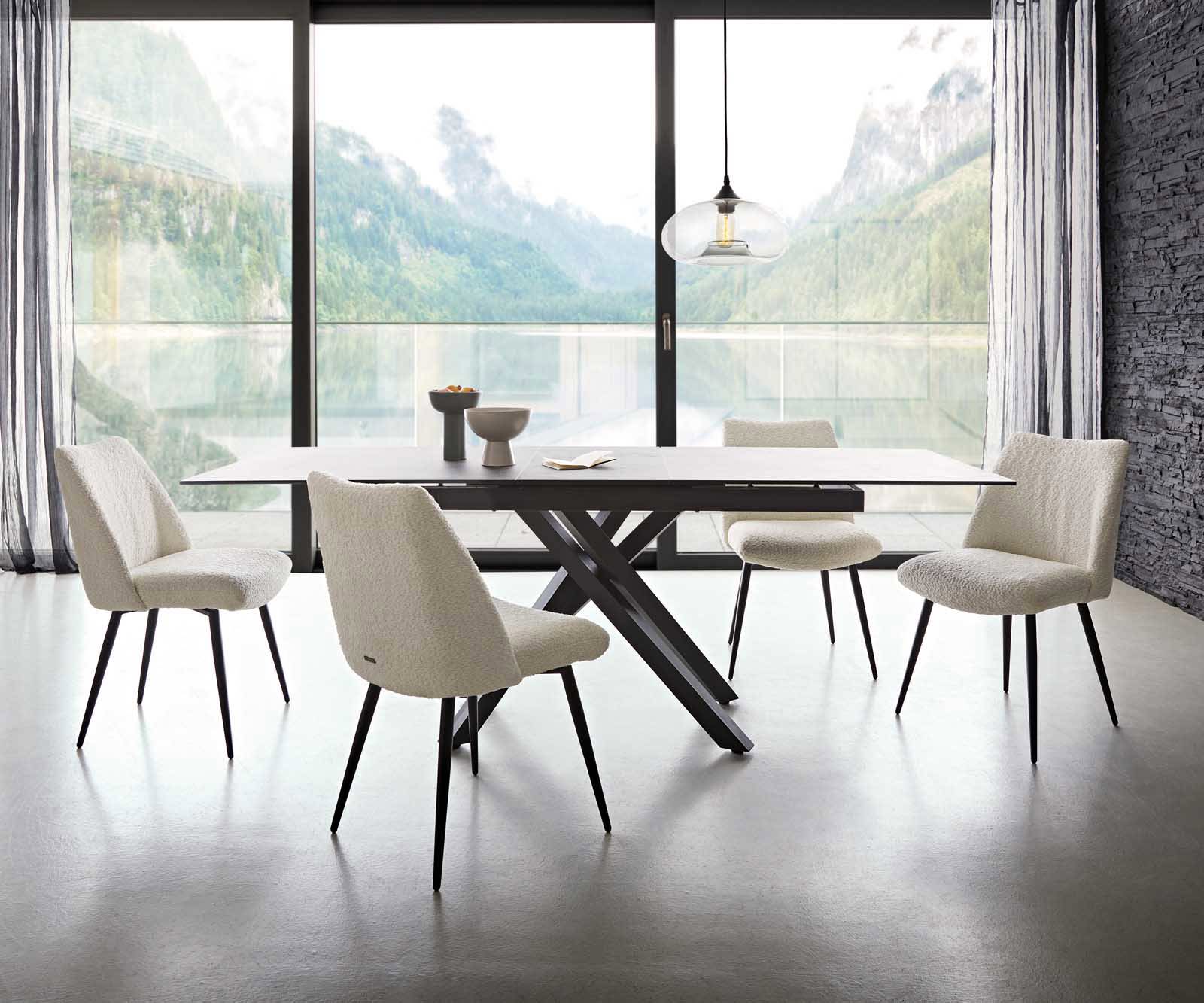 Chaise-de-salle-à-manger Elso-Flex bouclé blanc 4 pieds coniques noir ressorts ensachés 5 Chaise-de-salle-à-manger Elso-Flex bouclé blanc 4 pieds coniques noir ressorts ensachés 5