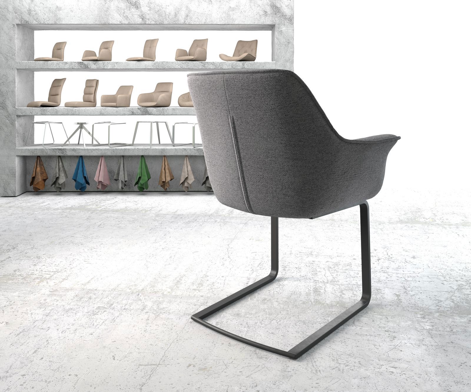 Cantilever Keila-Flex avec accoudoirs tissu texturé gris clair pied cantilever plat noir 4