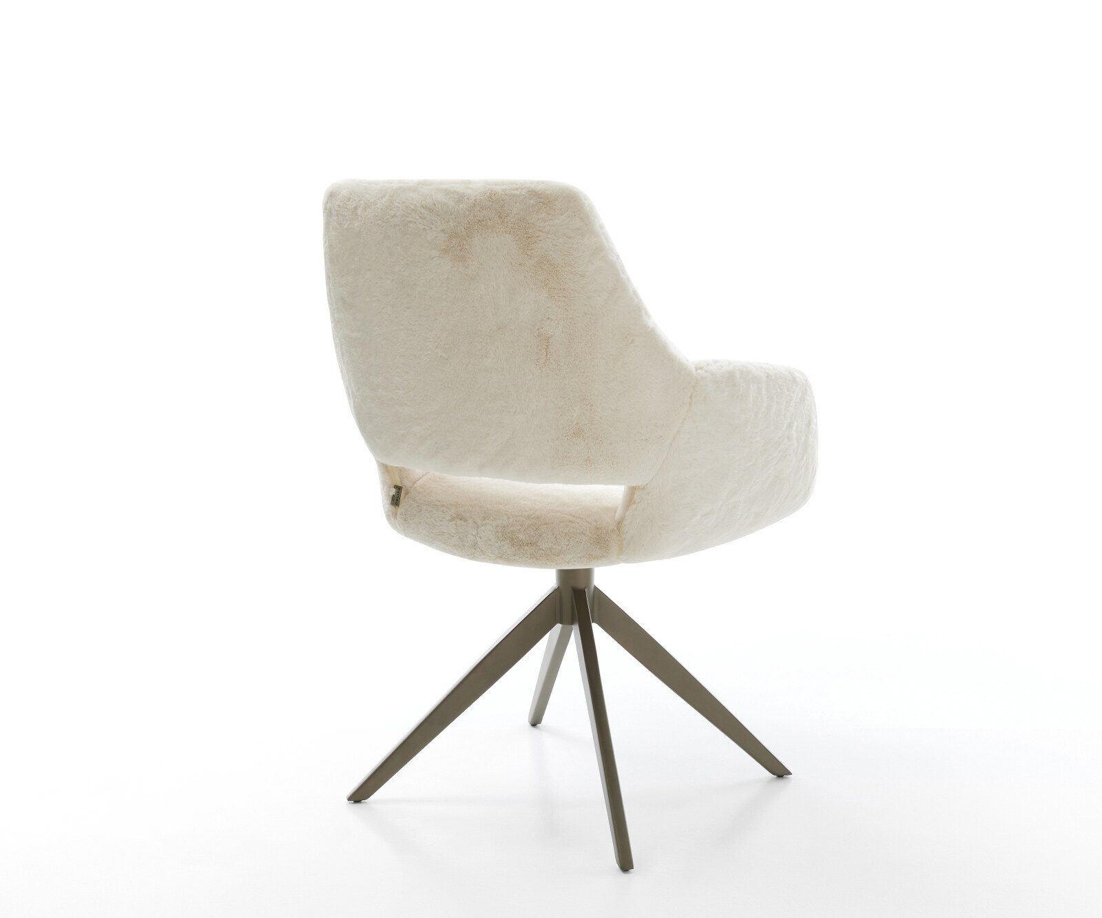 Chaise-pivotante Yago-Flex avec accoudoirs peluche crème-blanc pied croisé large aspect titane pivotement sur 360° fonction bascule resorts ensachés 5