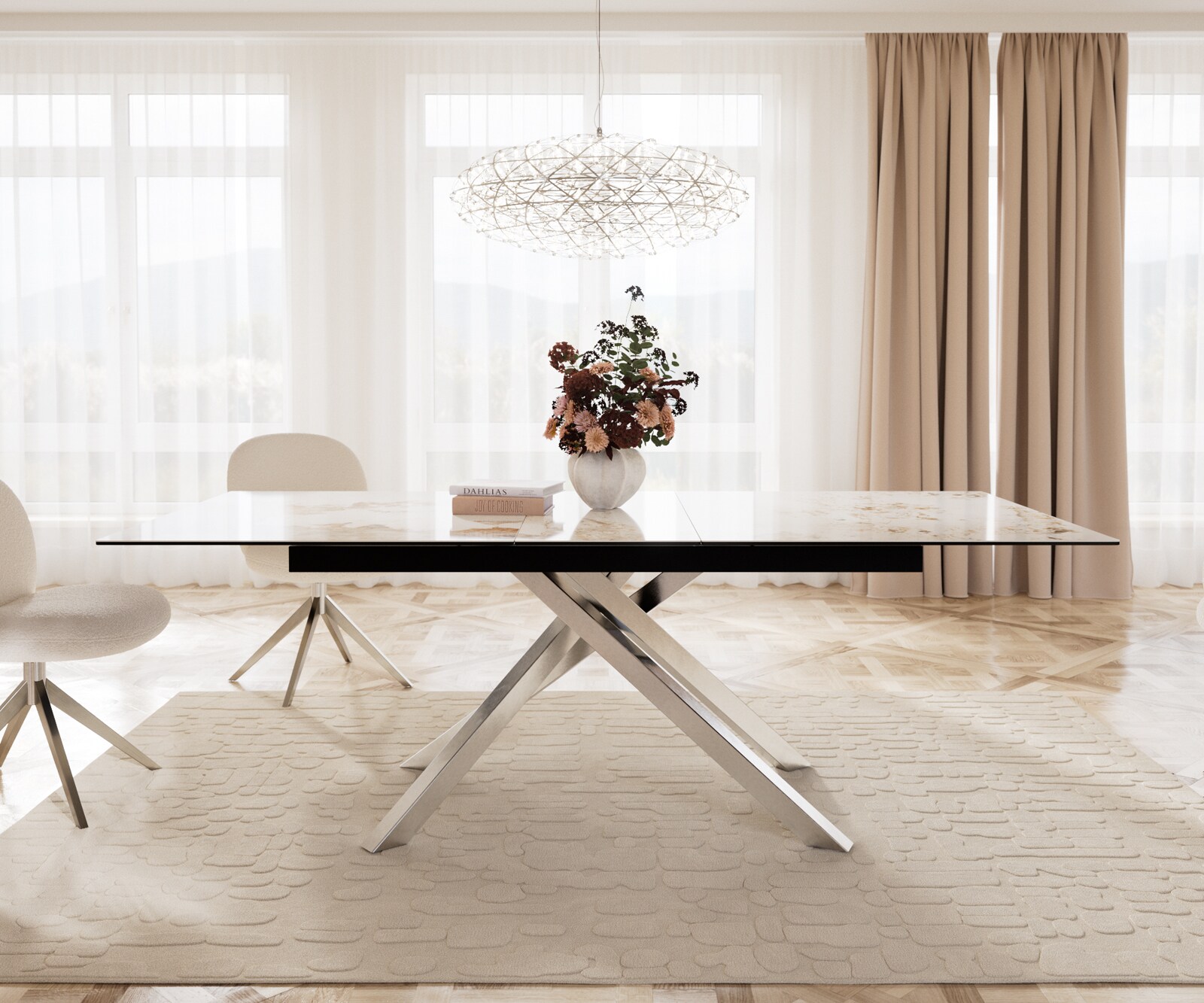 Piètement croisé rectangle en métal argenté pour tables à rallonges de 180-300 cm 1