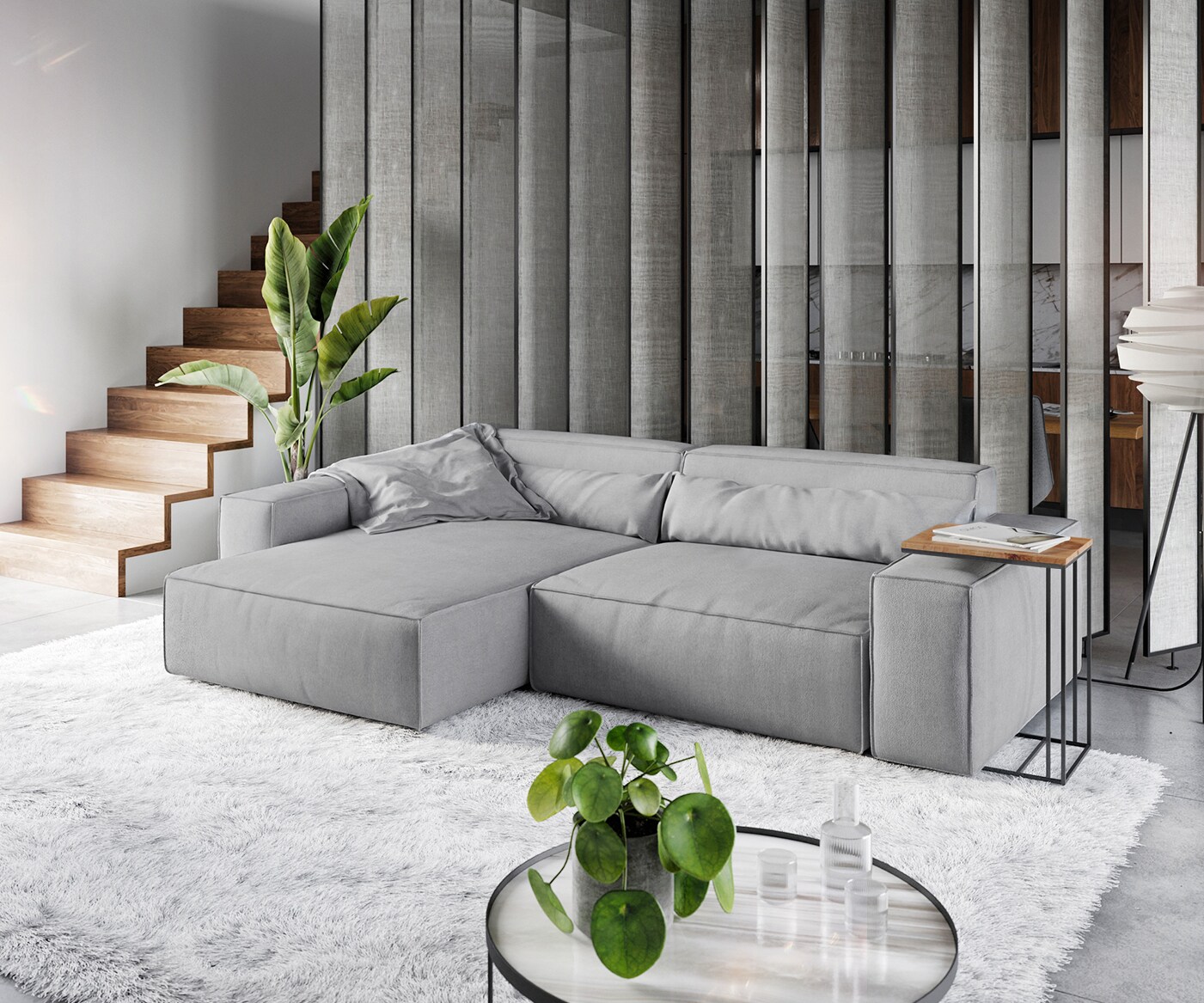 Canapé d'angle Sirpio XL 270x170 cm Microfibre Gris Recamiere variable 1