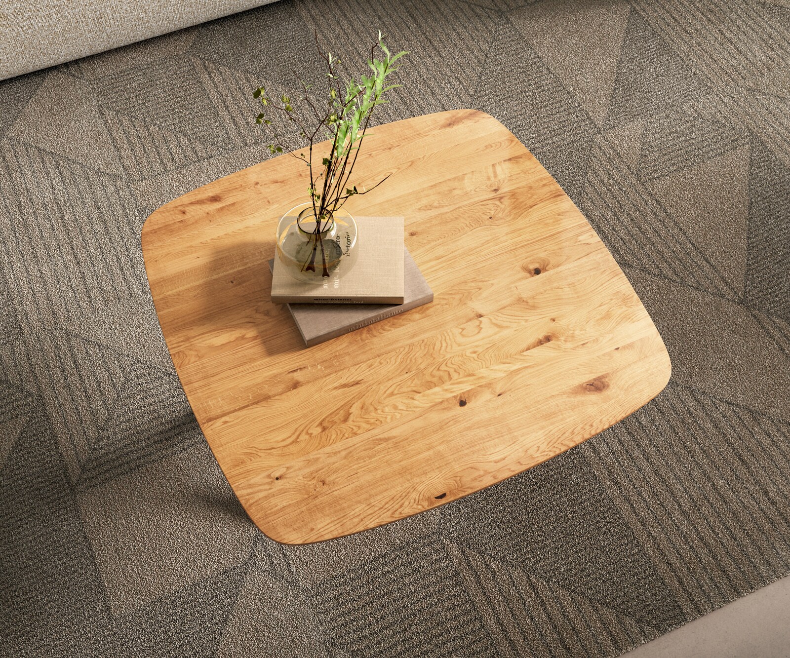 Table basse Edge Boot 90x90 cm chêne naturel bord suisse Sarity métal noir 4