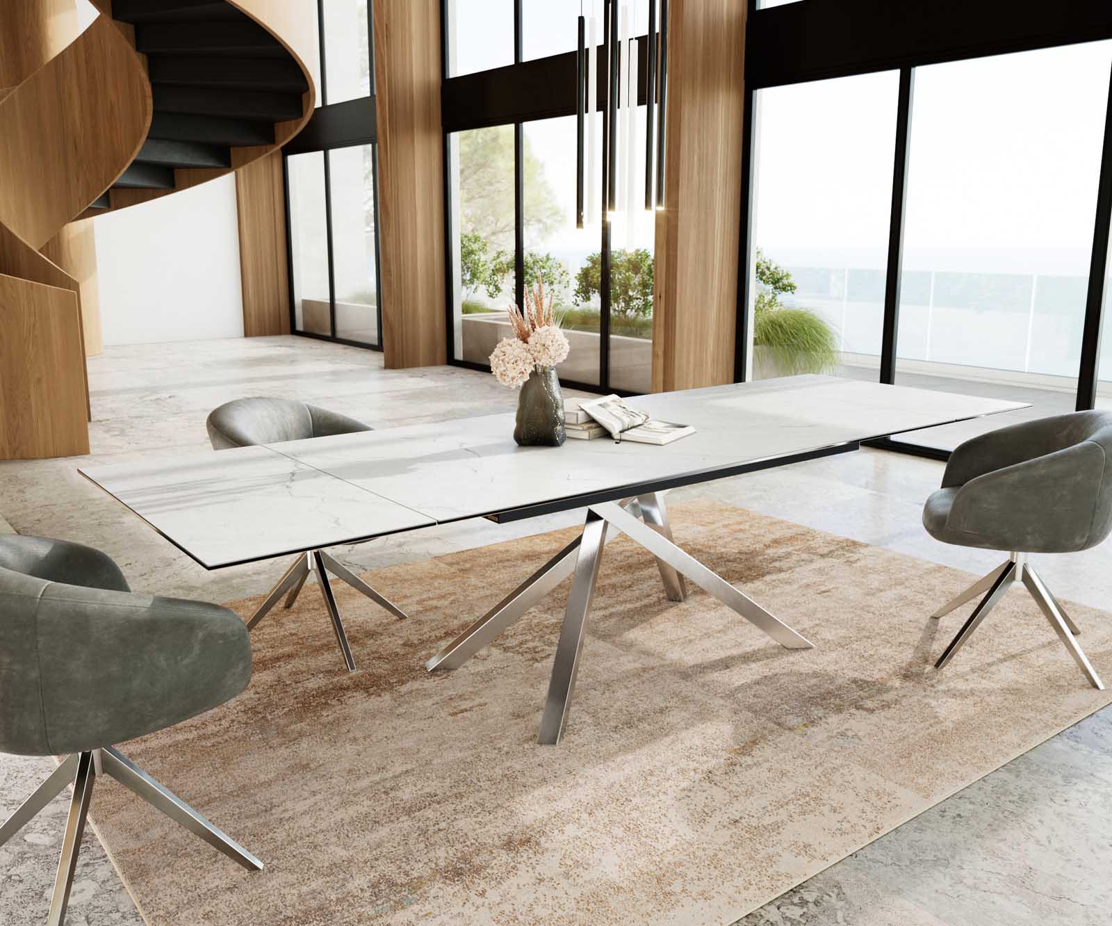 Table à manger Edge 200-300x100 céramique Laminam®Statuarietto blanc cadre croisé rectangulaire acier inoxydable extensible 6 Table à manger Edge 200-300x100 céramique Laminam®Statuarietto blanc cadre croisé rectangulaire acier inoxydable extensible 6