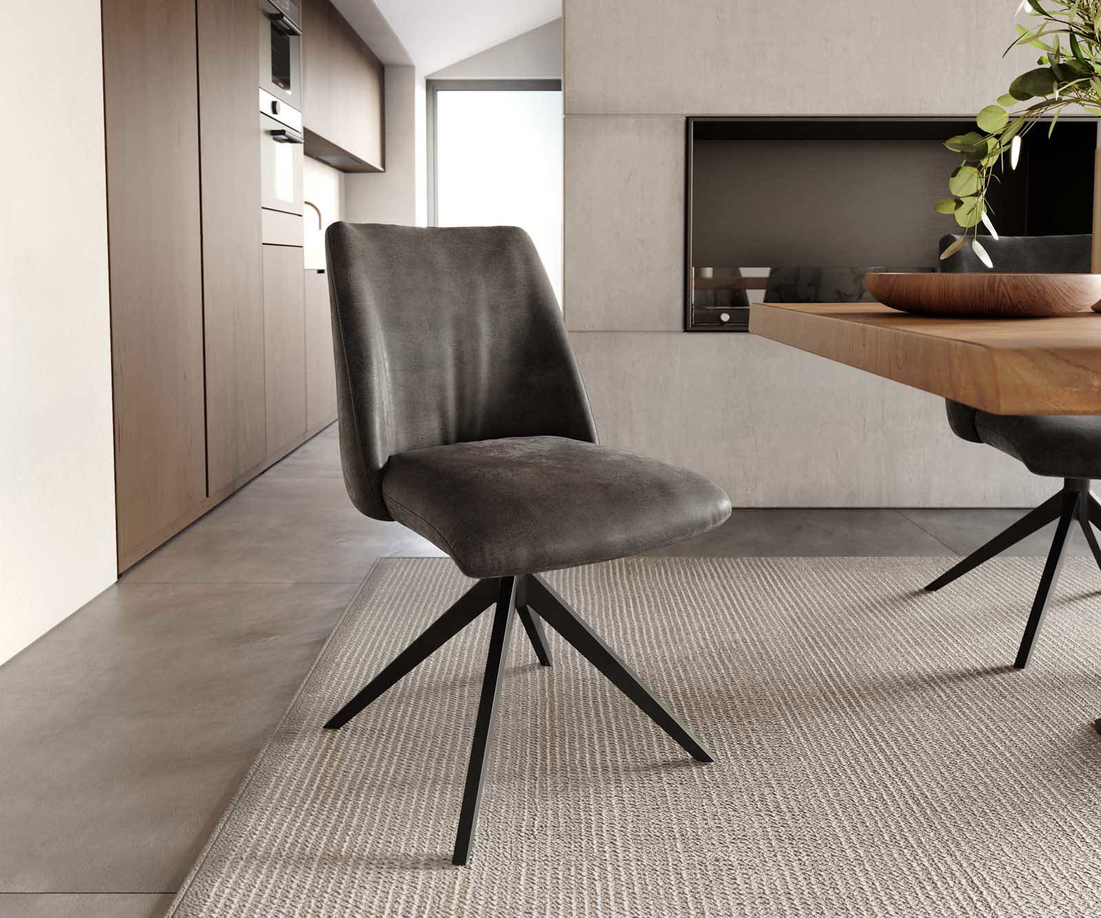 Chaise-pivotante Elso-Flex microvelours anthracite vintage pied croisé large noir pivotement sur 360° ressorts ensachés