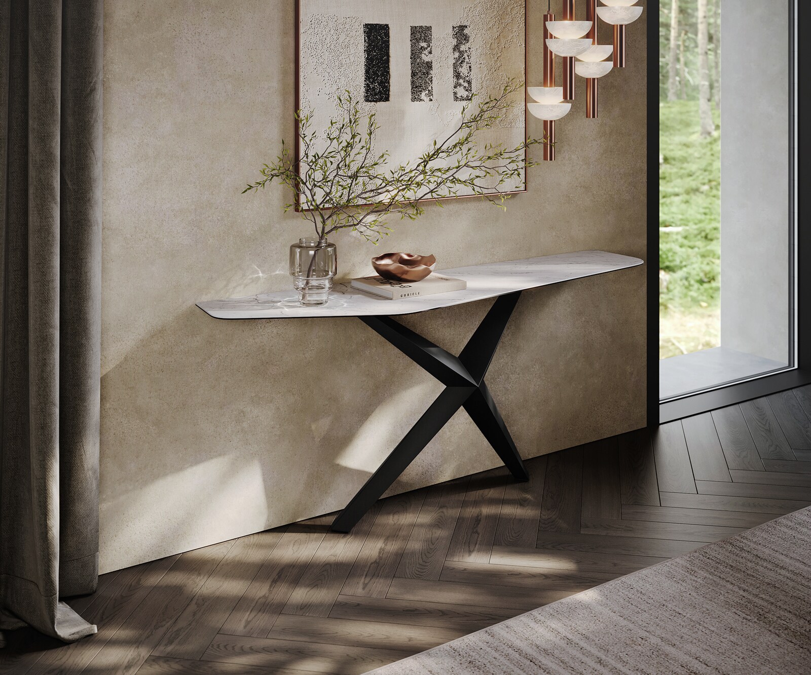 Console Edge Polygonal 180x50 cm Céramique Laminam® Statuarietto Weiß Zentharo Métal Noir 4