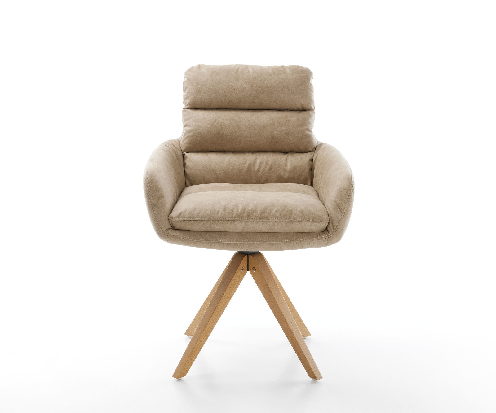 Chaise-de-salle-à-manger Abelia-Flex avec accoudoirs microvelours beige vintage pied en bois angulaire naturel 1 Chaise-de-salle-à-manger Abelia-Flex avec accoudoirs microvelours beige vintage pied en bois angulaire naturel 1