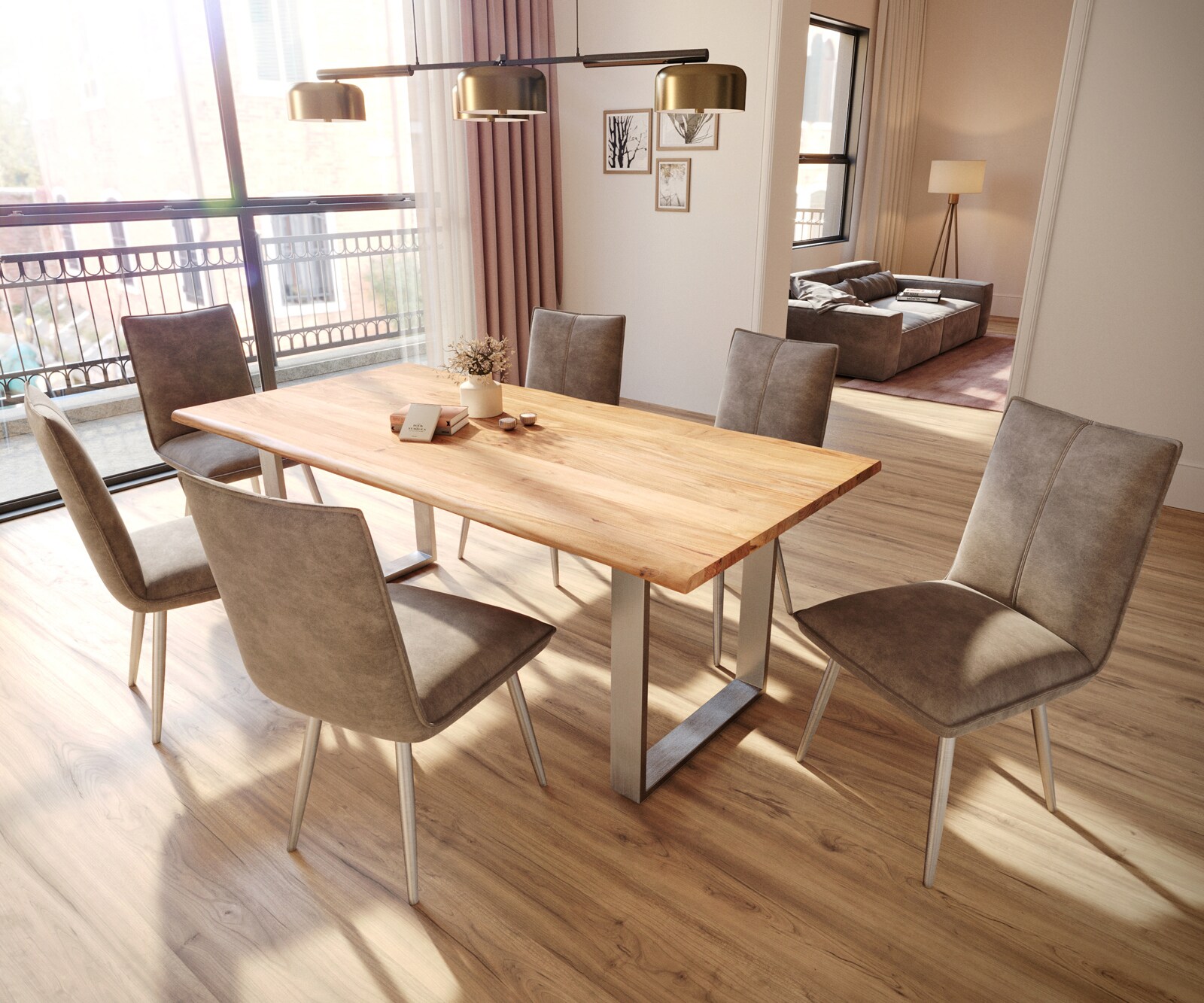 Chaise-de-salle-à-manger Lelio-Flex microvelours taupe vintage 4 pieds coniques acier inoxydable brossé ressorts ensachés 3 Chaise-de-salle-à-manger Lelio-Flex microvelours taupe vintage 4 pieds coniques acier inoxydable brossé ressorts ensachés 3