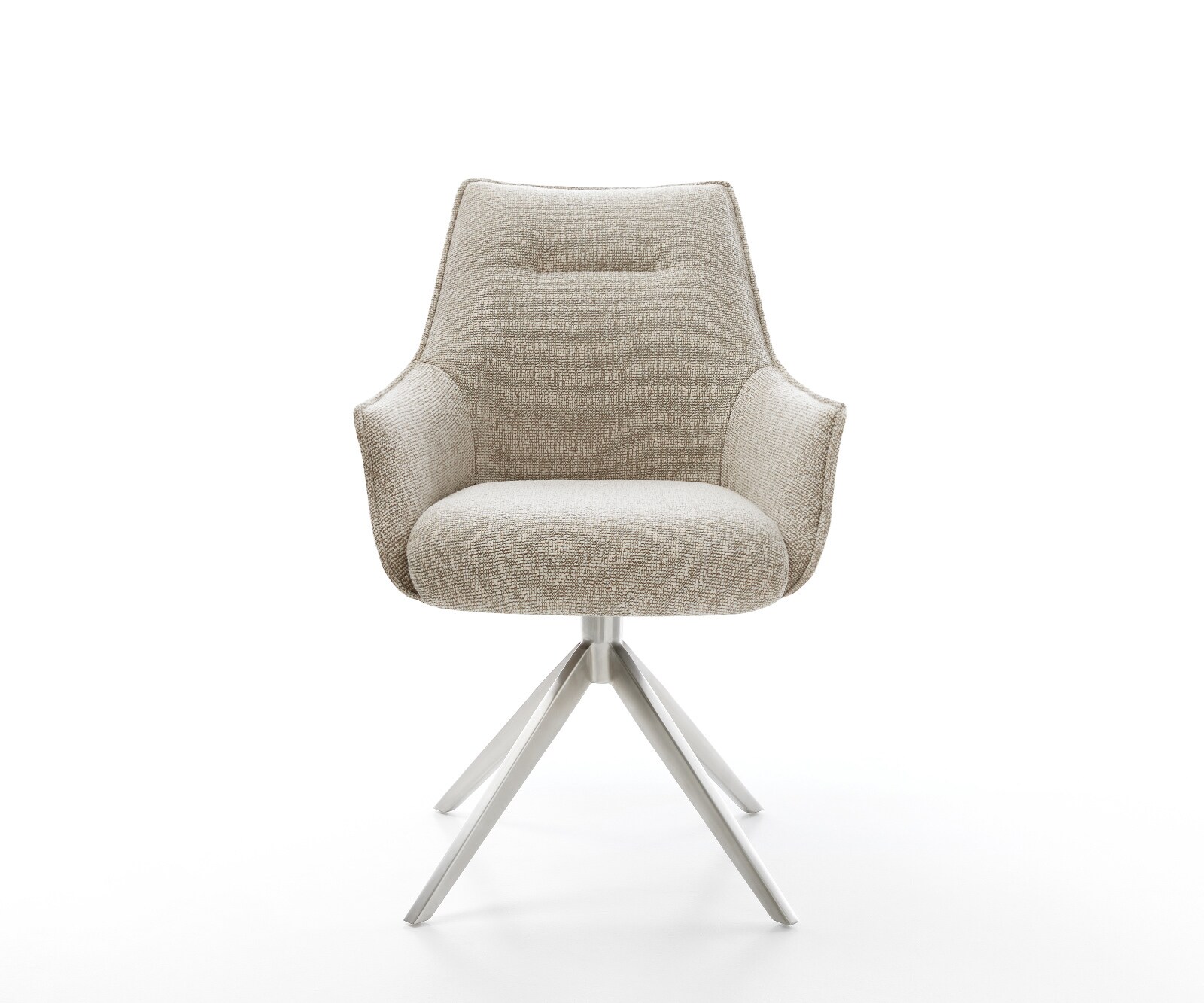 Chaise-pivotante Alja-Flex avec accoudoirs tissu tissé doux beige pied croisé large acier inoxydable pivotement sur 360° ressorts ensachés 1