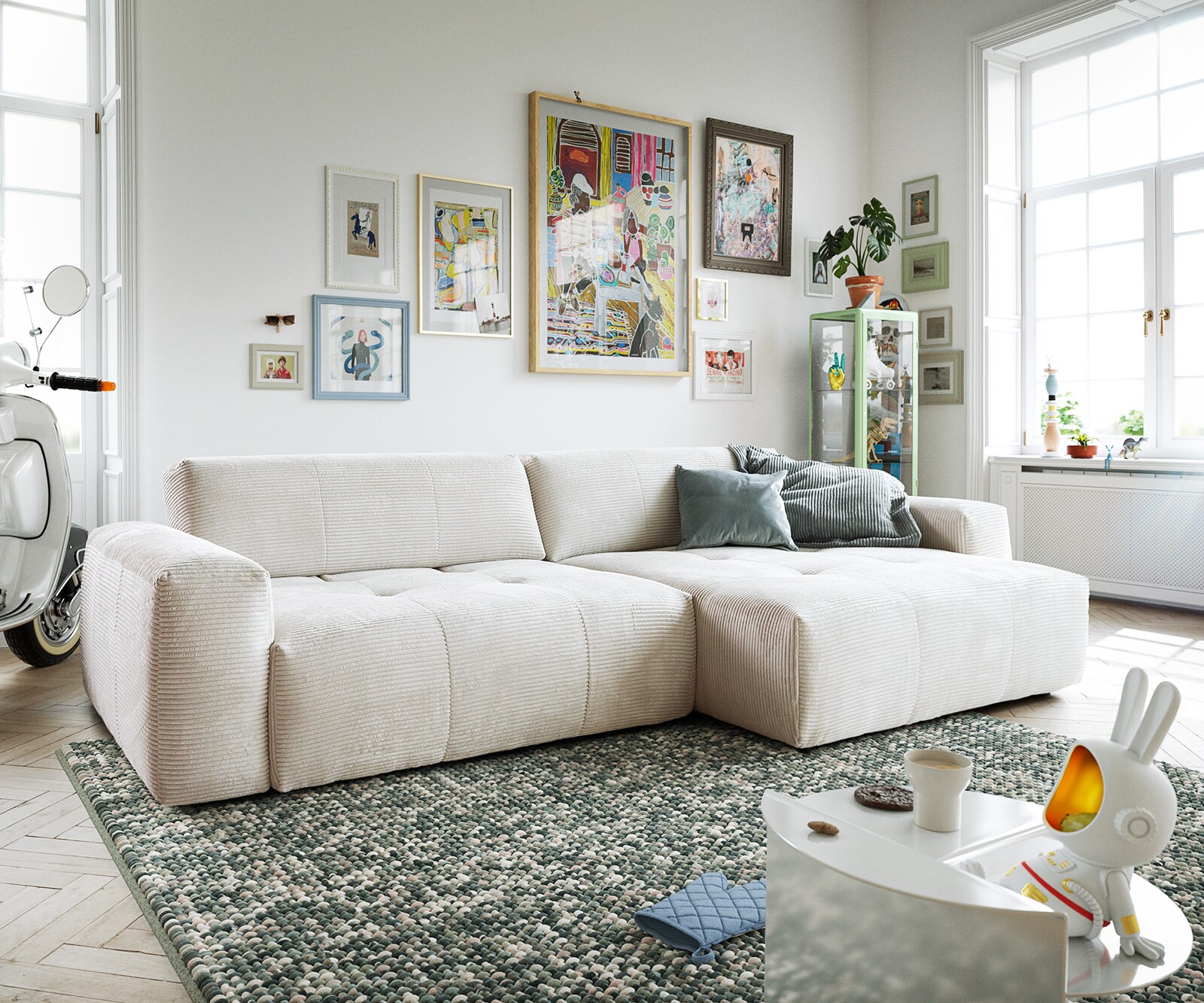 Canapé-d'angle Lazaro 300x160 cm avec pouf et réglable 2