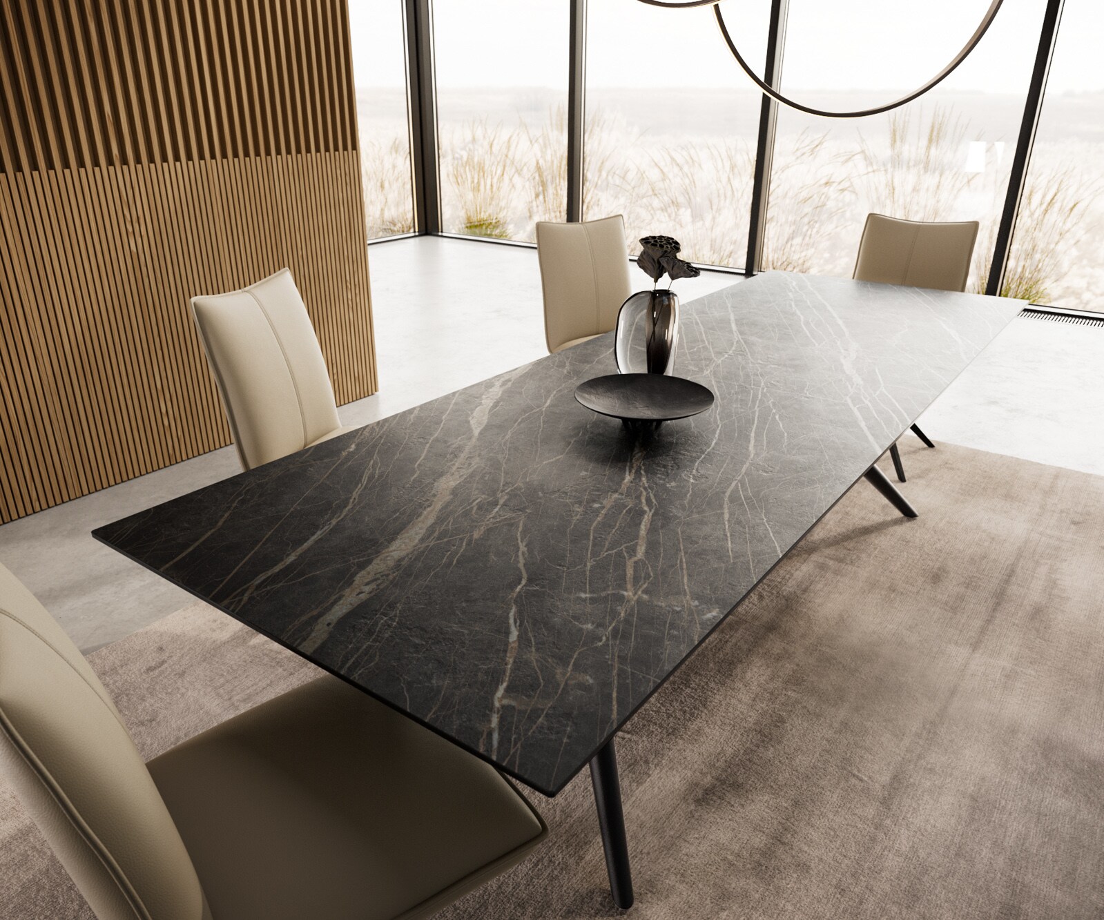 Table à manger Edge 300x100 Céramique Laminam®Noir Desir Marron Estelar rond Métal Noir 3
