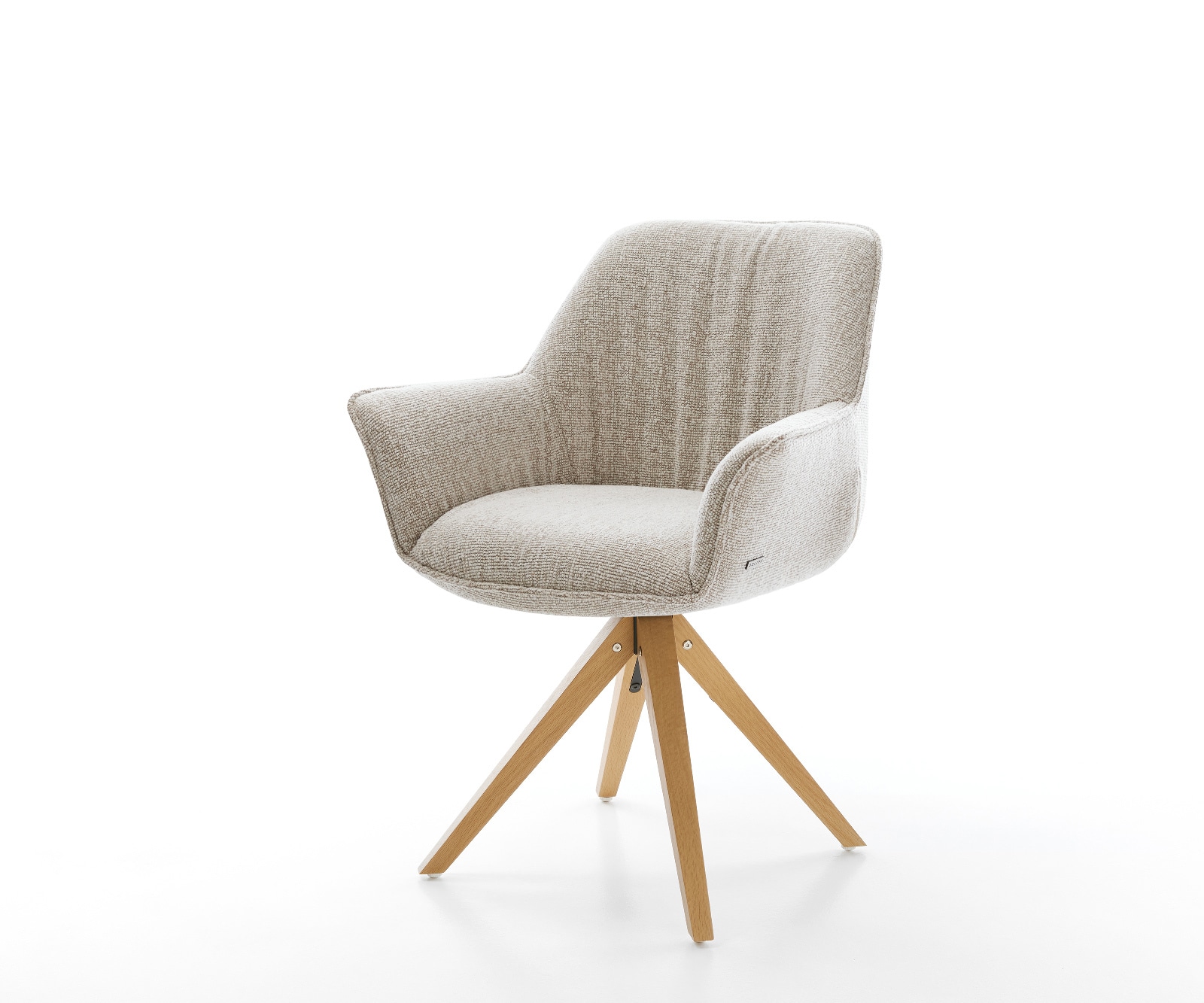 Chaise-pivotante Keila-Flex avec accoudoirs tissu tissé doux beige pied en bois angulaire naturel pivotement sur 180° 1