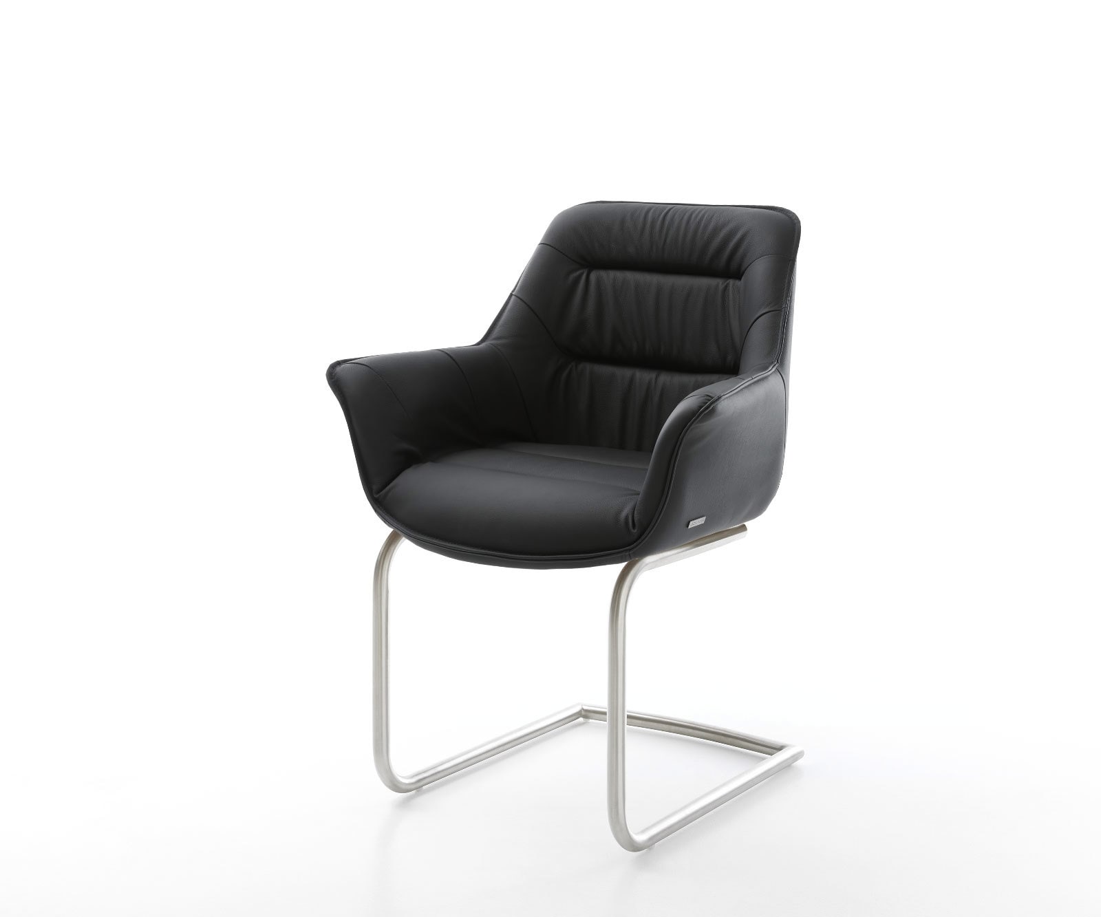 Cantilever Kaira-Flex cuir de vache noir pied cantilever rond acier inoxydable brossé Cantilever Kaira-Flex cuir de vache noir pied cantilever rond acier inoxydable brossé