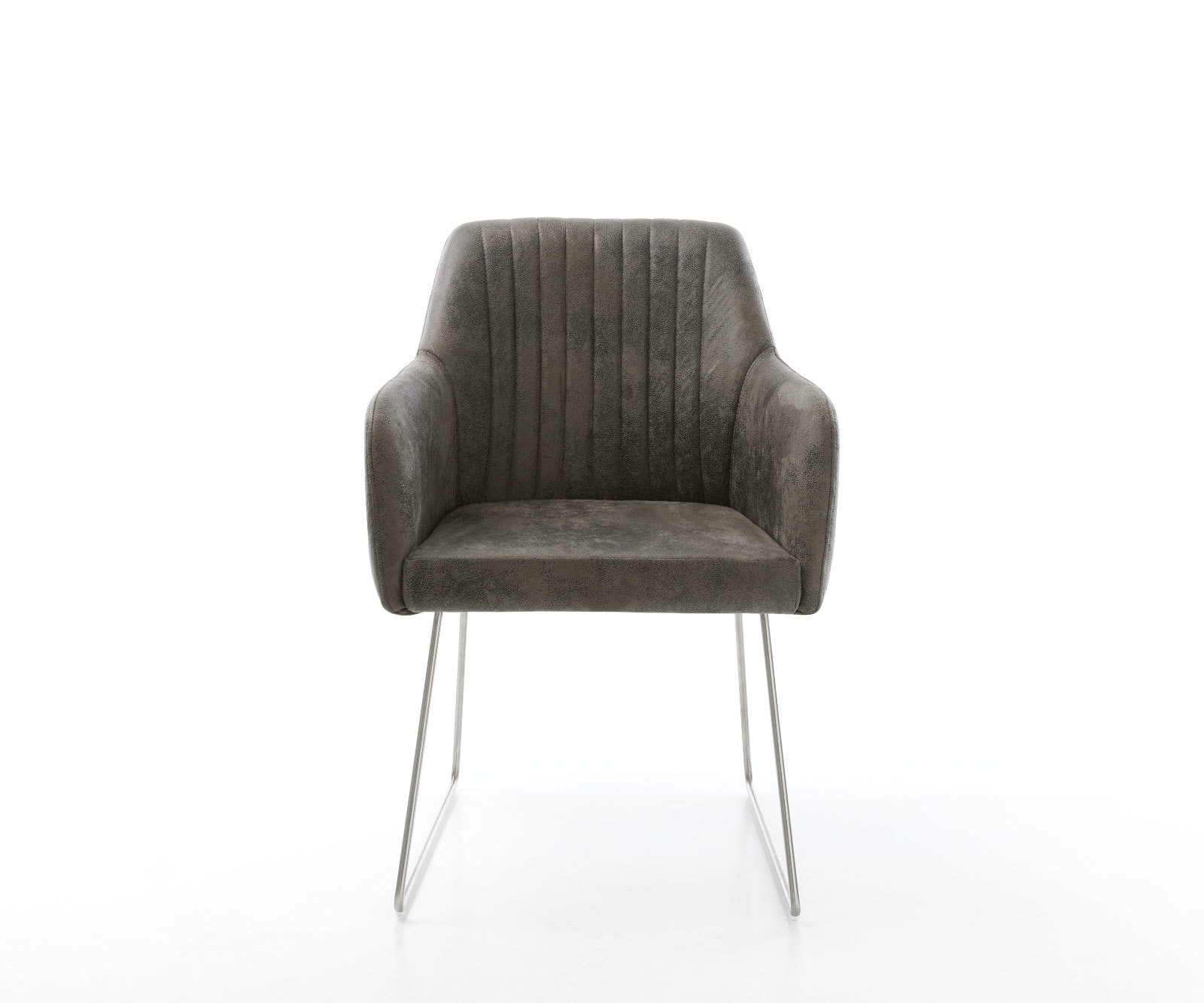Chaise-de-salle-à-manger Greg-Flex microvelours gris antique pied trapèze acier inoxydable brossé ressorts ensachés 1 Chaise-de-salle-à-manger Greg-Flex microvelours gris antique pied trapèze acier inoxydable brossé ressorts ensachés 1