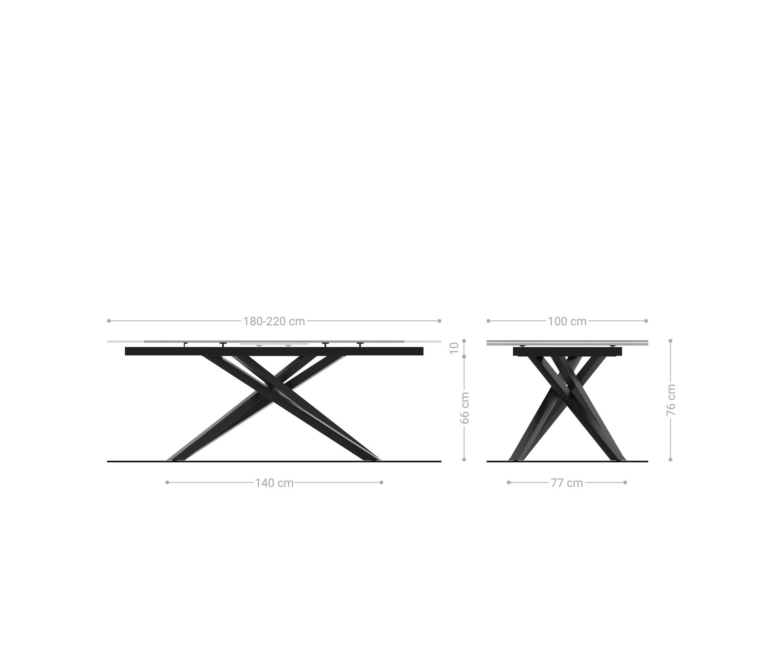 Table-à-manger Edge 180-220x90cm verre Antique-marron pieds milieu croisé noir 6