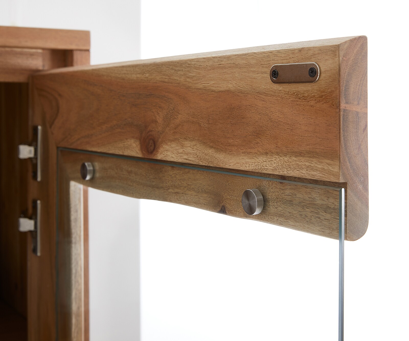 Vitrine Live-Edge 120x190 cm Acacia naturel à bords droits 2 portes 4 tiroirs Massif 8