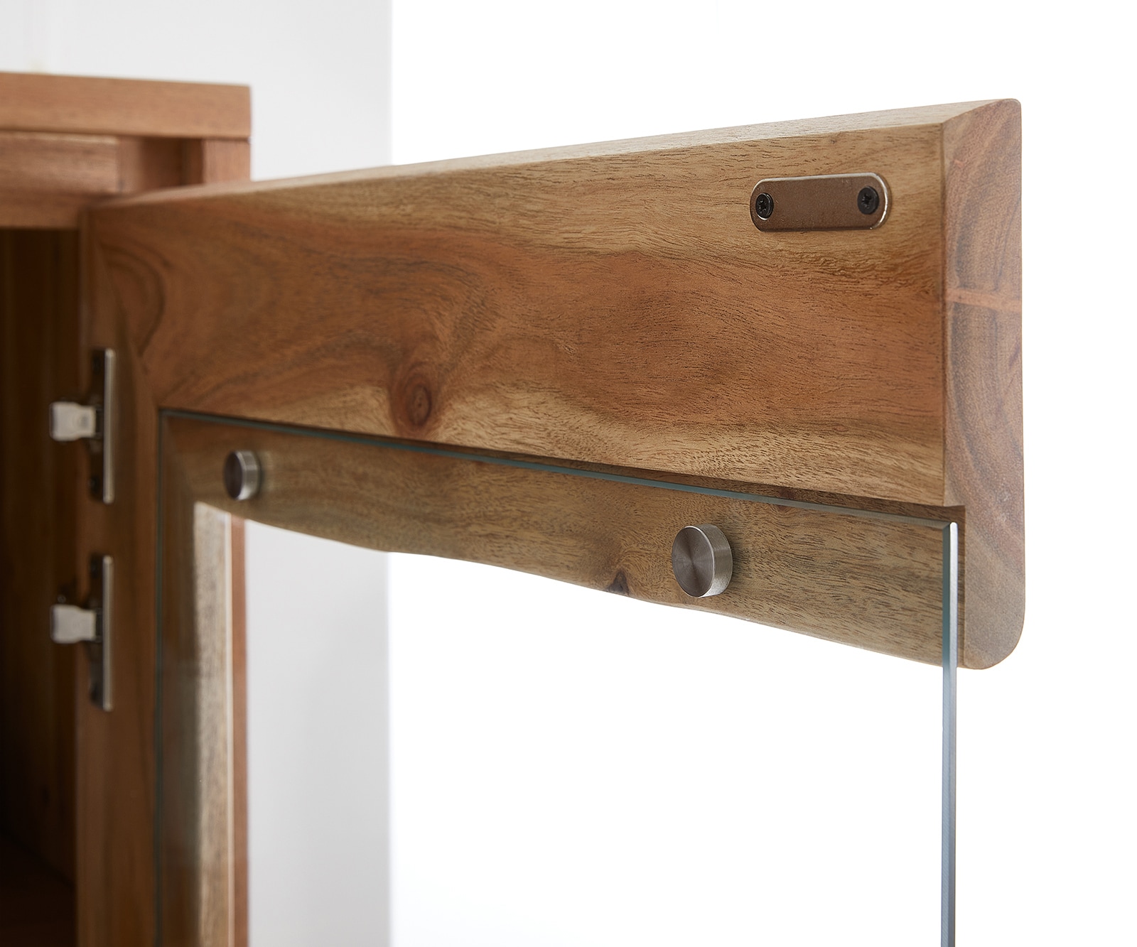 Vitrine Live-Edge 120x190 cm Acacia naturel à bords droits 2 portes 4 tiroirs Massif 8