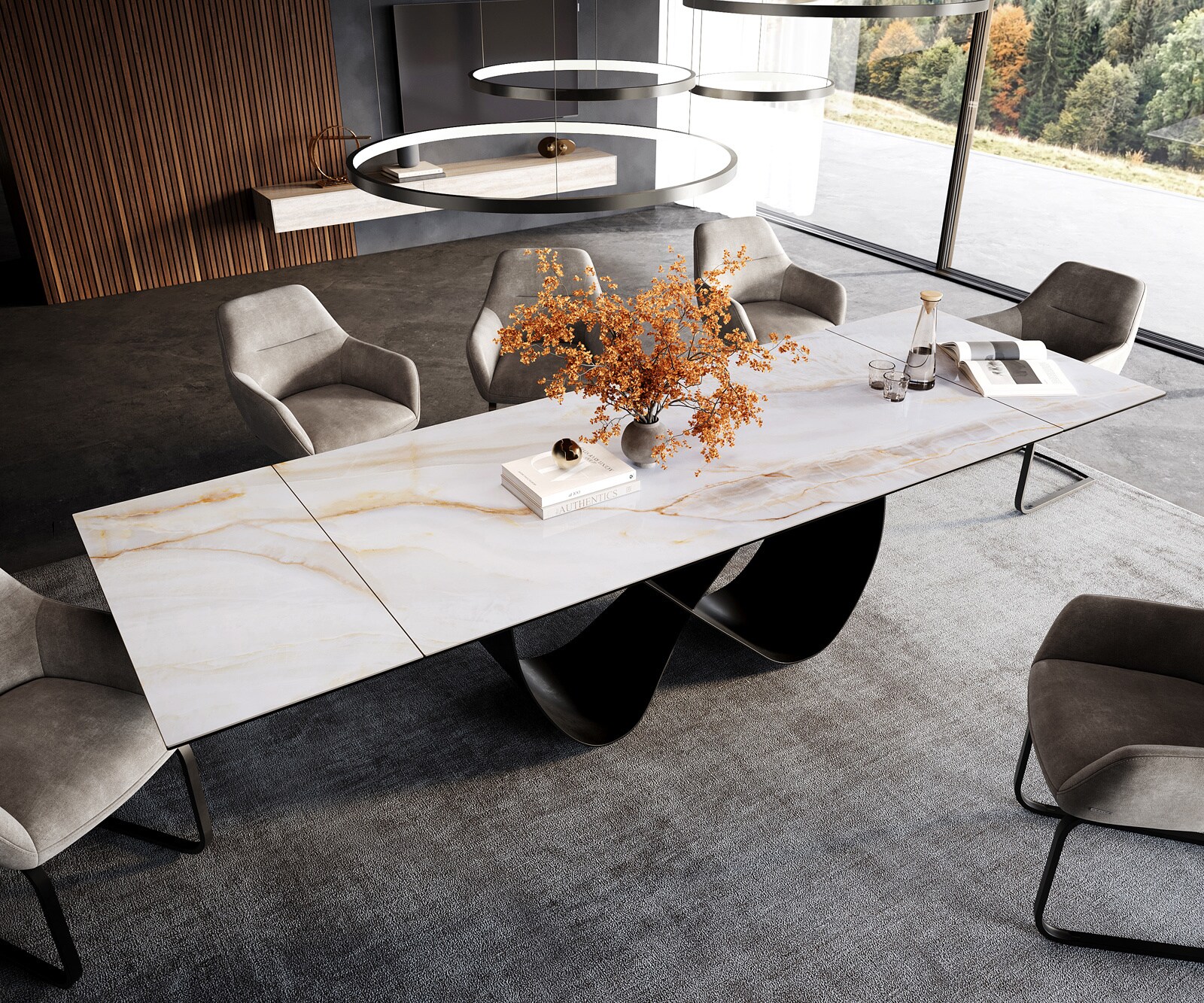 Table à manger extensible Edge 200-300x100 cm céramique Onyx Pearl Infinity métal noir 4