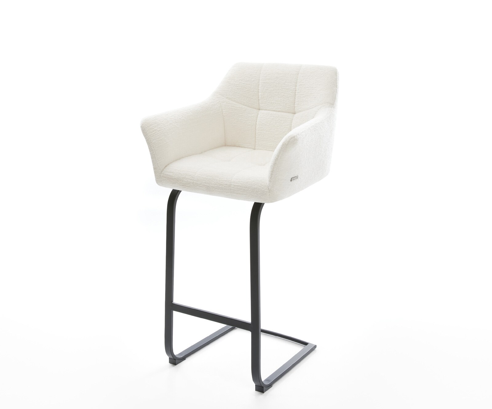 Chaise-de-bar Yulo-Flex Bouclé doux Beige Pied cantilever plat noir Noir