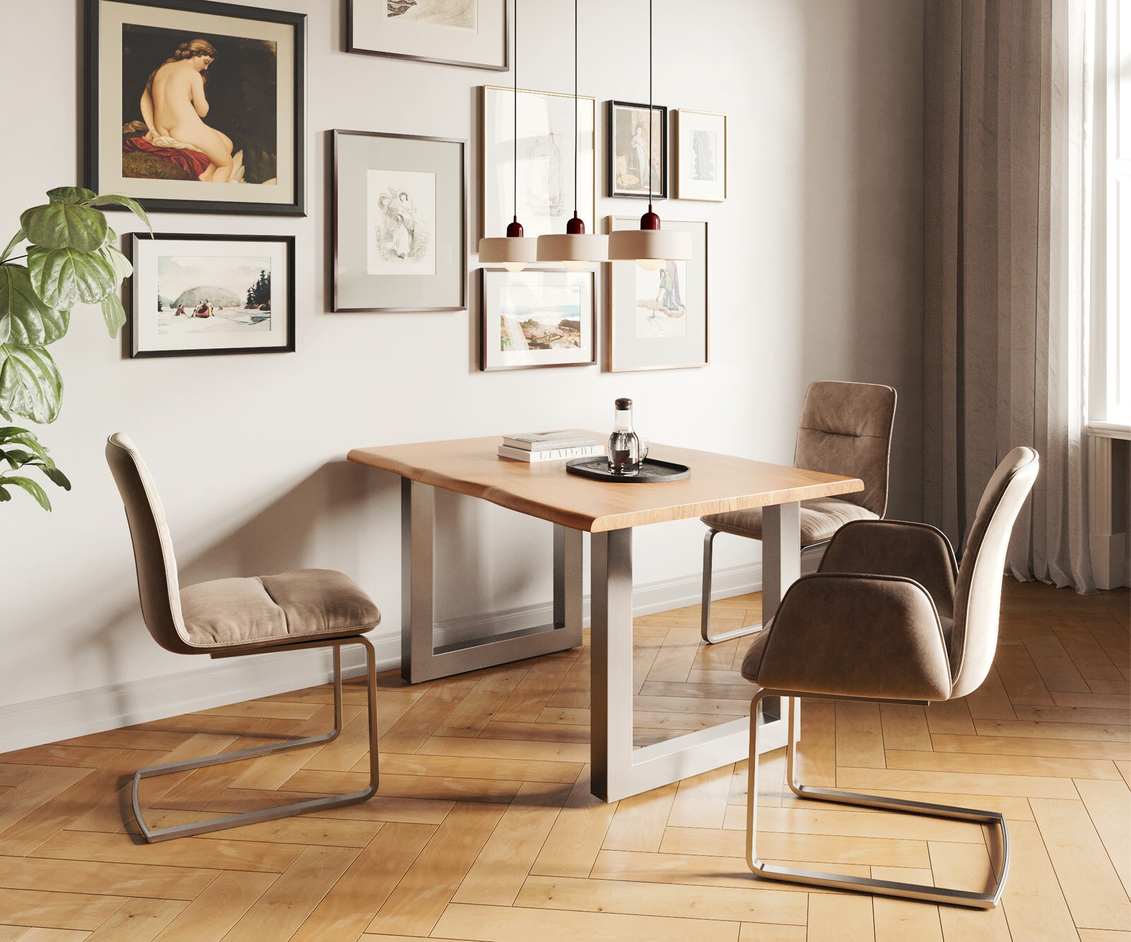 Table-à-manger Edge 140x90 acacia nature acier inoxydable large Live-Edge 5