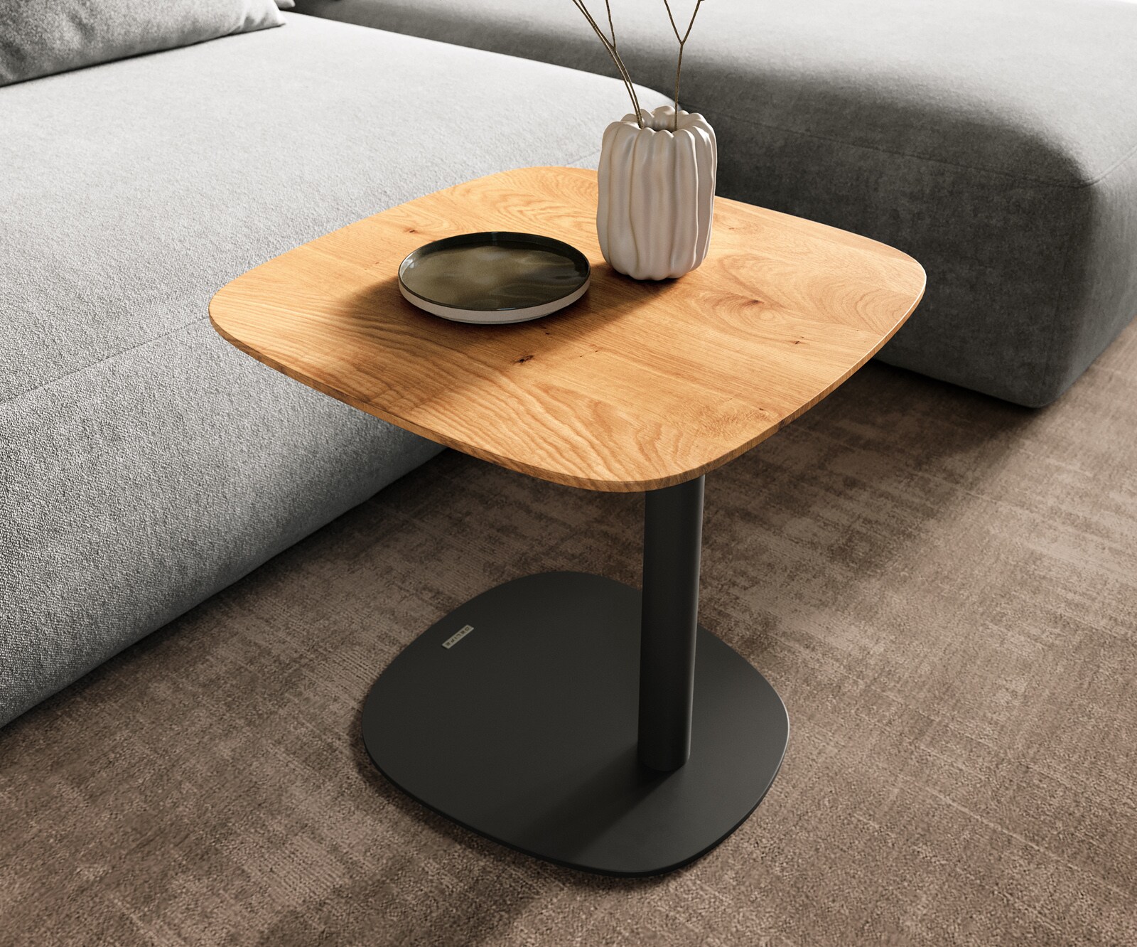 Table basse Edge Boot 50x50 cm chêne naturel bord suisse Eleny métal noir 6