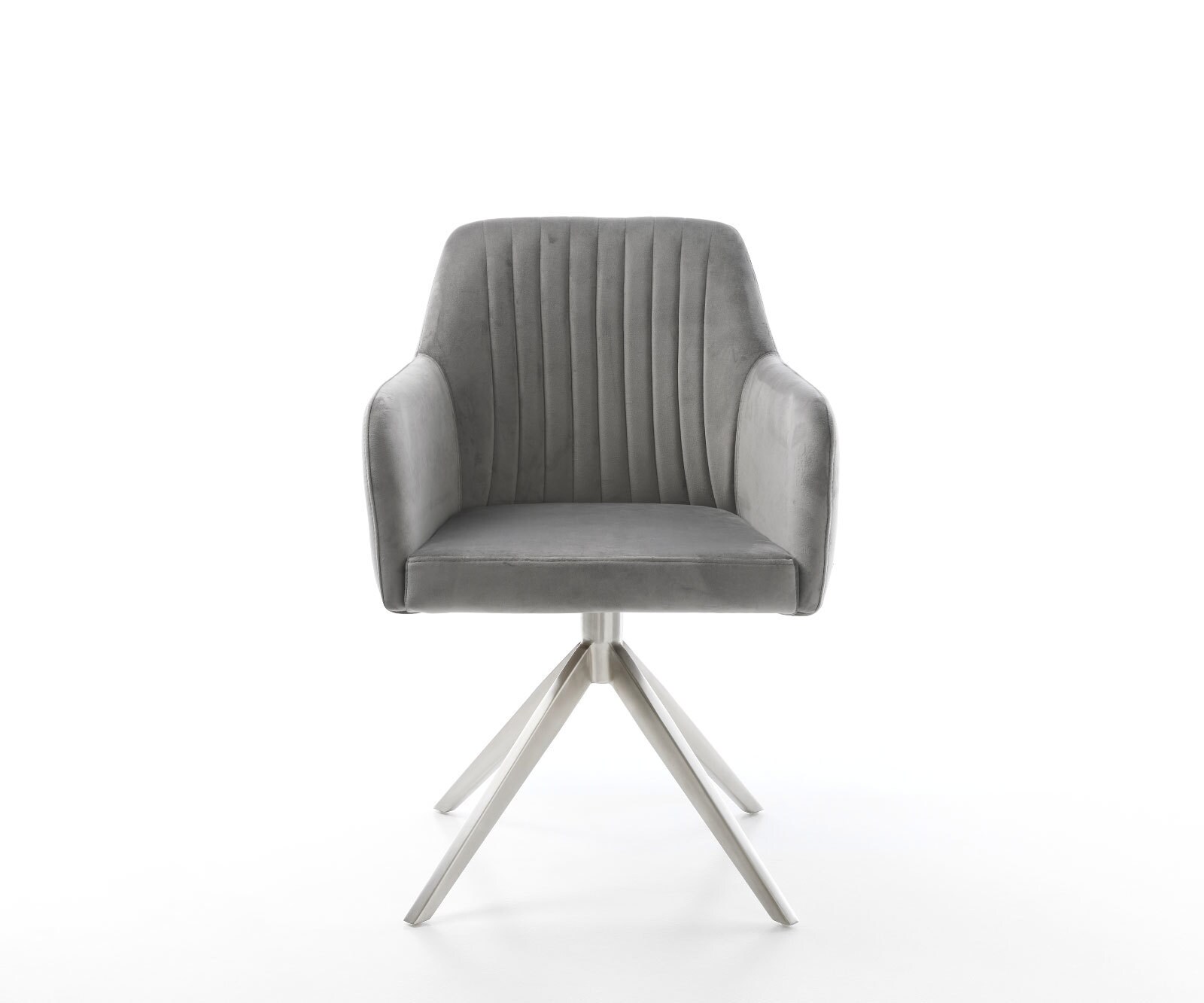 Chaise-pivotante Greg-Flex velours gris pied croisé large acier inoxydable brossé pivotement sur 360° fonction bascule ressorts ensachés 1