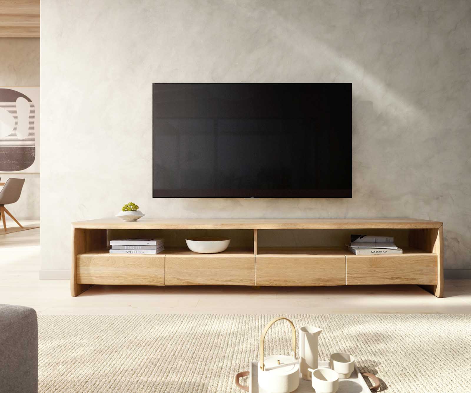 Meuble TV Live-Edge 230 cm chêne naturel 4 tiroirs bordure d'arbre massif  1