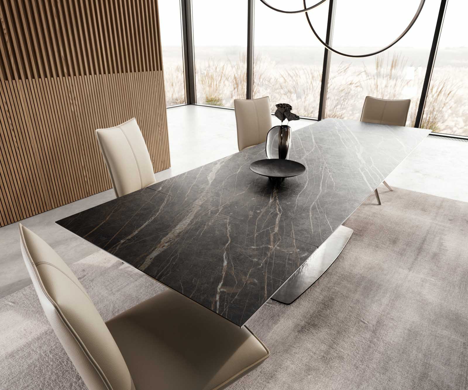Table à manger Edge 200-300x100 céramique Laminam®Noir Desir marron Wave acier inoxydable extensible 3