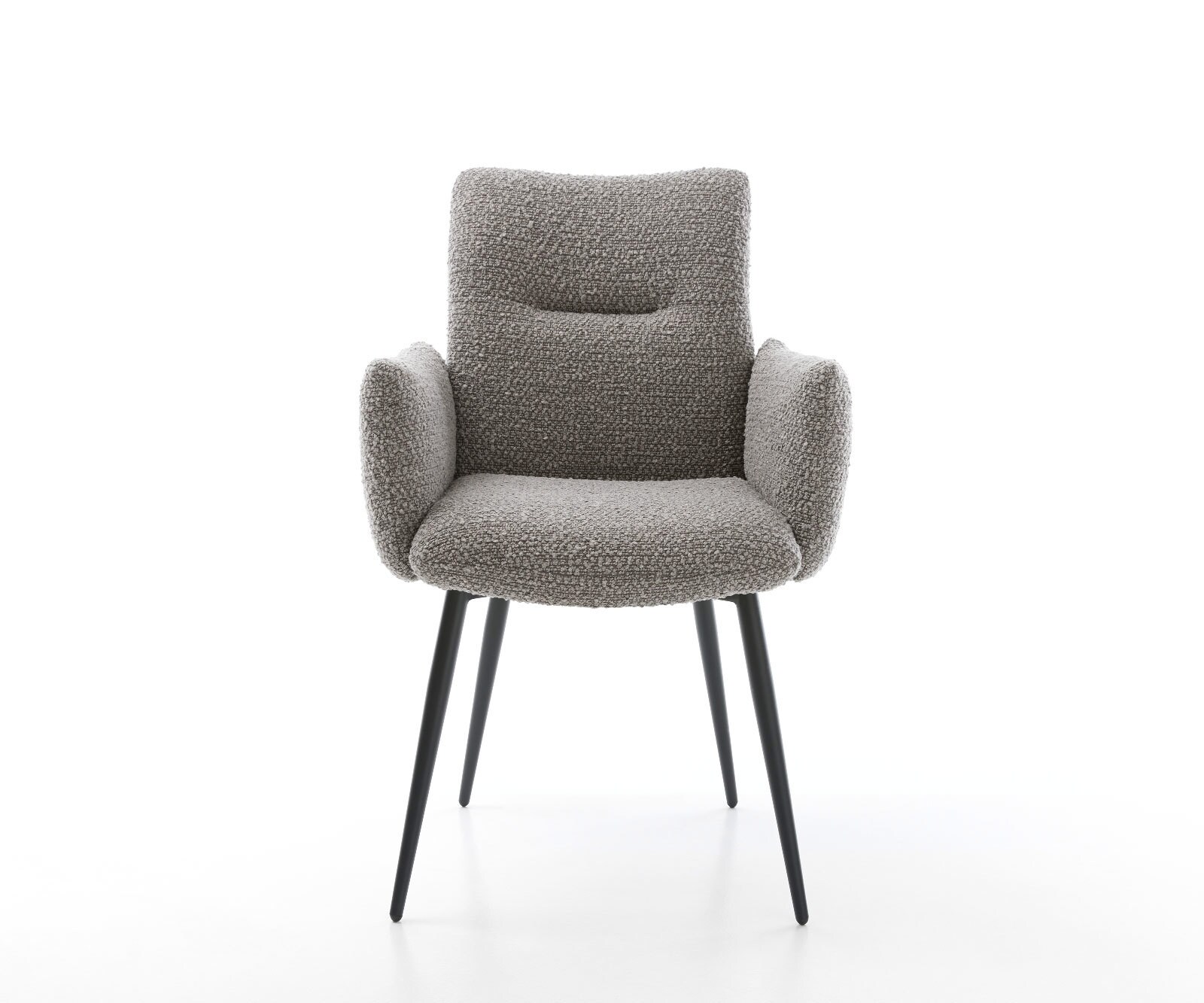 Chaise-de-salle-à-manger Jova-Flex avec accoudoirs bouclé gris argenté 4 pieds coniques noir ressorts ensachés 2