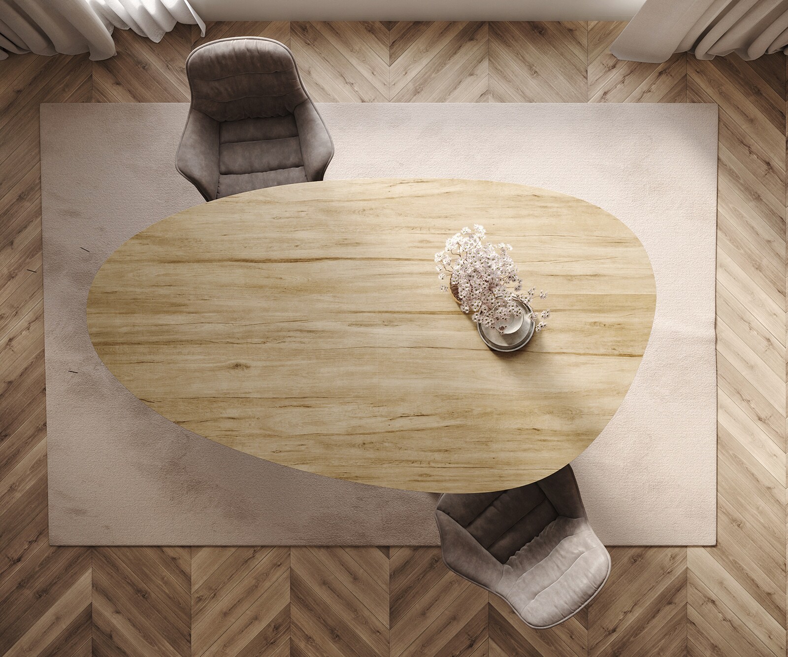 Table à manger Edge Ovale 220x120 Céramique Laminam® Sabbia Couleur chêne Zenthara anguleux Métal finition à effet Titane 6