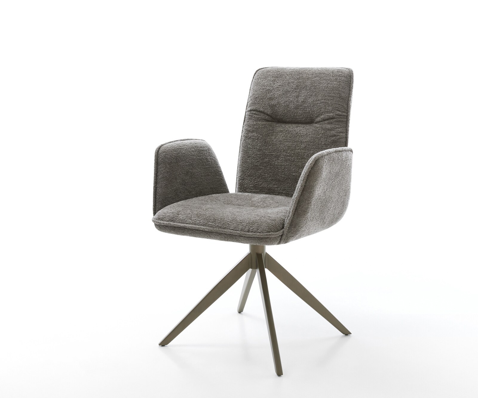 Chaise-pivotante Vinja-Flex bouclé doux couleur boue pied croisé large aspect titane pivotement sur 360° fonction bascule