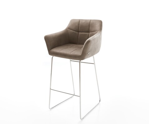 Chaise-de-bar Yulo-Flex vintage taupe cadre patin acier inoxydable