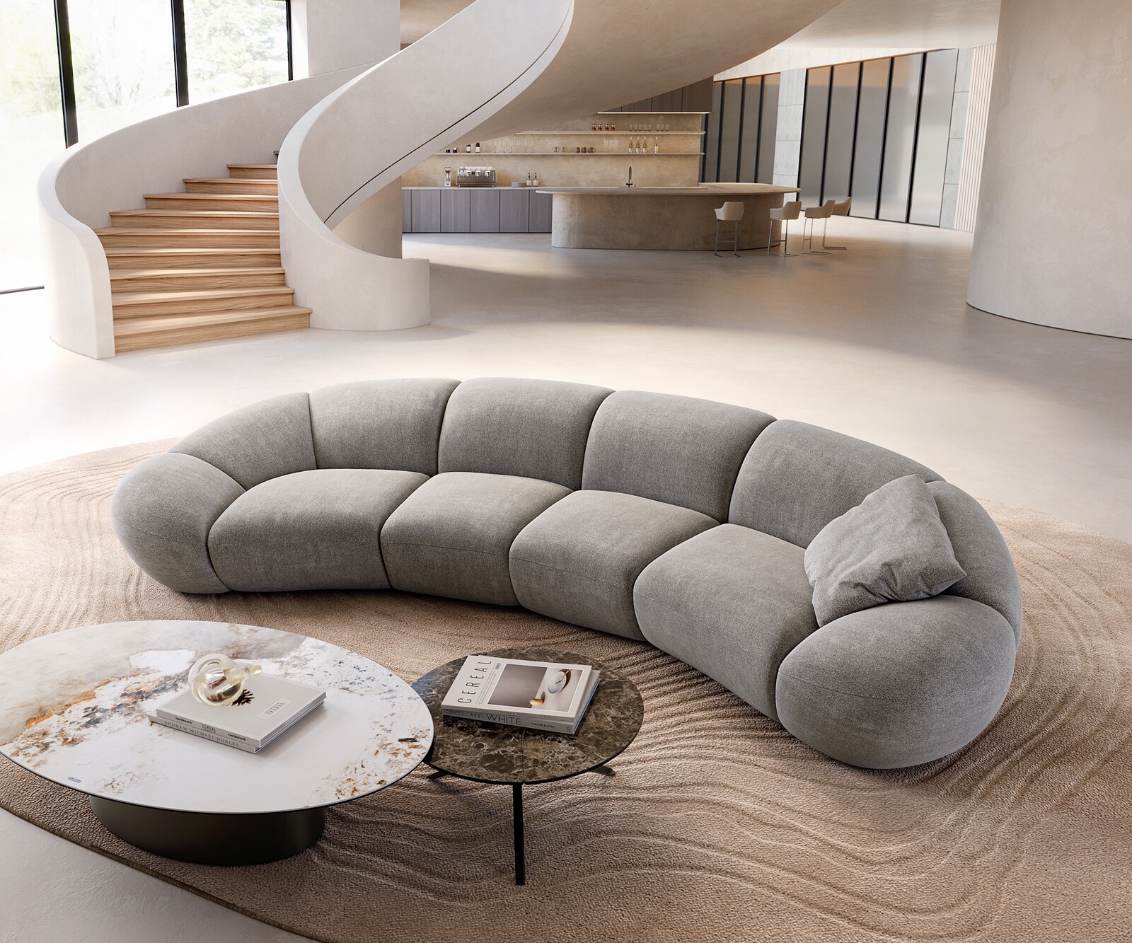Bigsofa Lunna 360x175 cm Tissu structuré Soft Gris 2 coussins 3