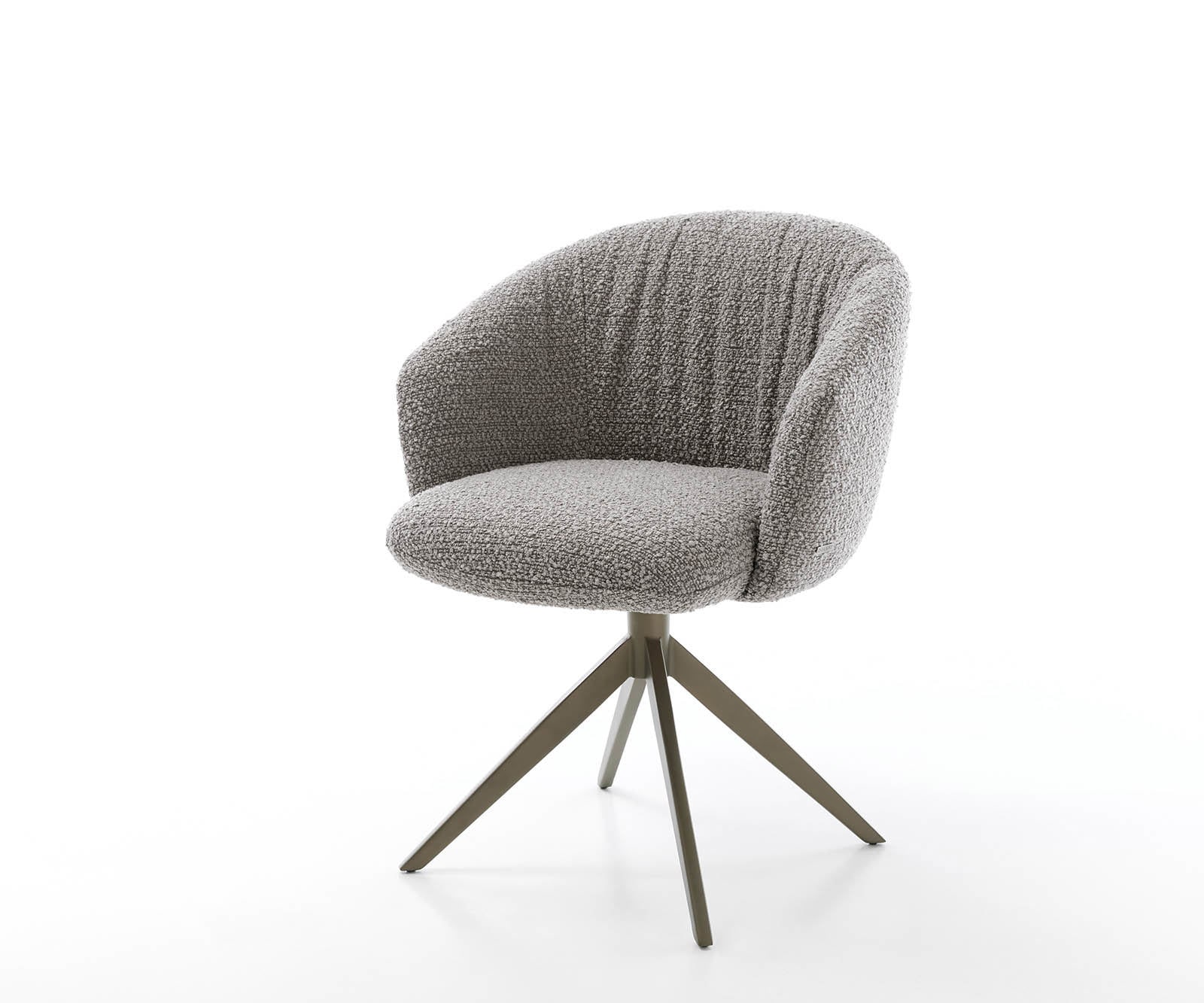 Chaise-pivotante Caja-Flex avec accoudoirs bouclé gris argenté pied croisé large aspect titane pivotement sur 360° ressorts ensachés Chaise-pivotante Caja-Flex avec accoudoirs bouclé gris argenté pied croisé large aspect titane pivotement sur 360° ressorts ensachés