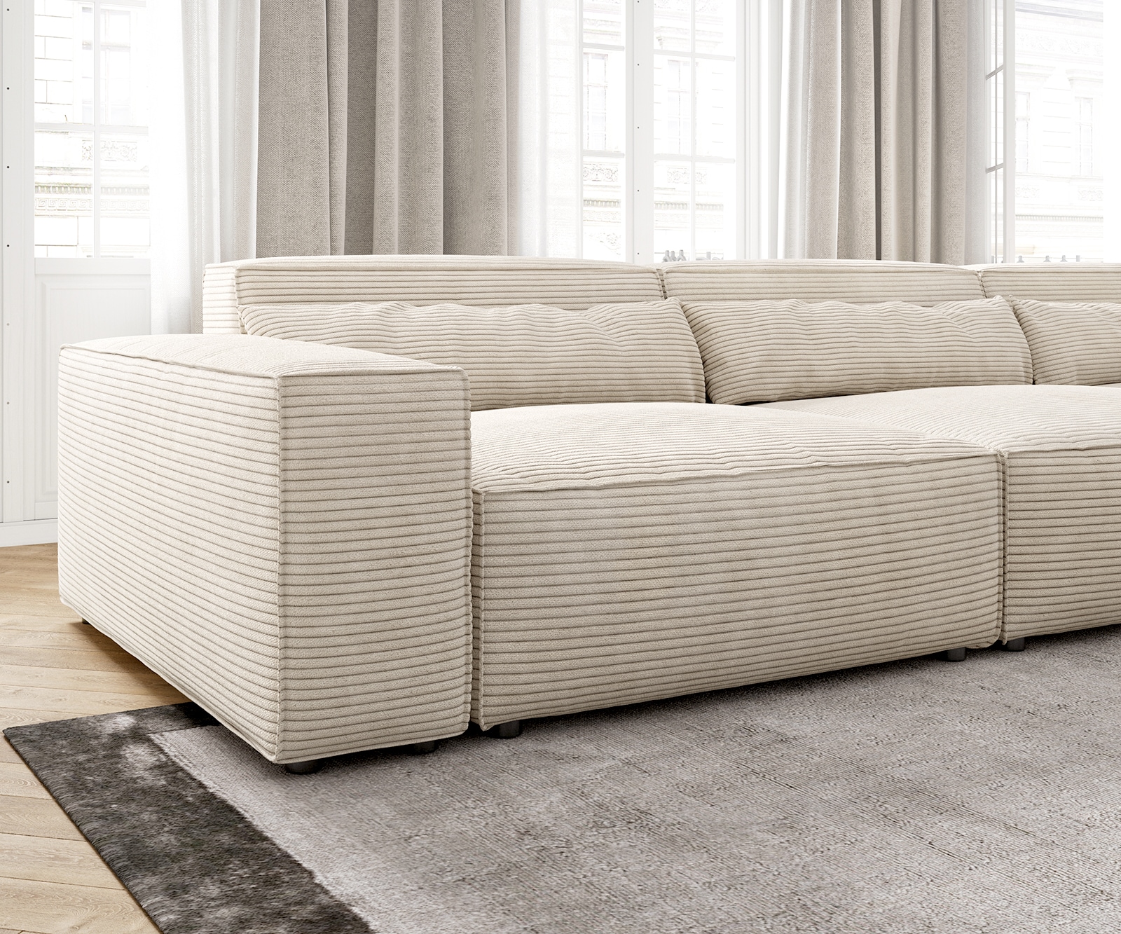 Canapé d'angle Sirpio XL 370x170 cm Velours côtelé Beige Recamiere variable 3 Canapé d'angle Sirpio XL 370x170 cm Velours côtelé Beige Recamiere variable 3