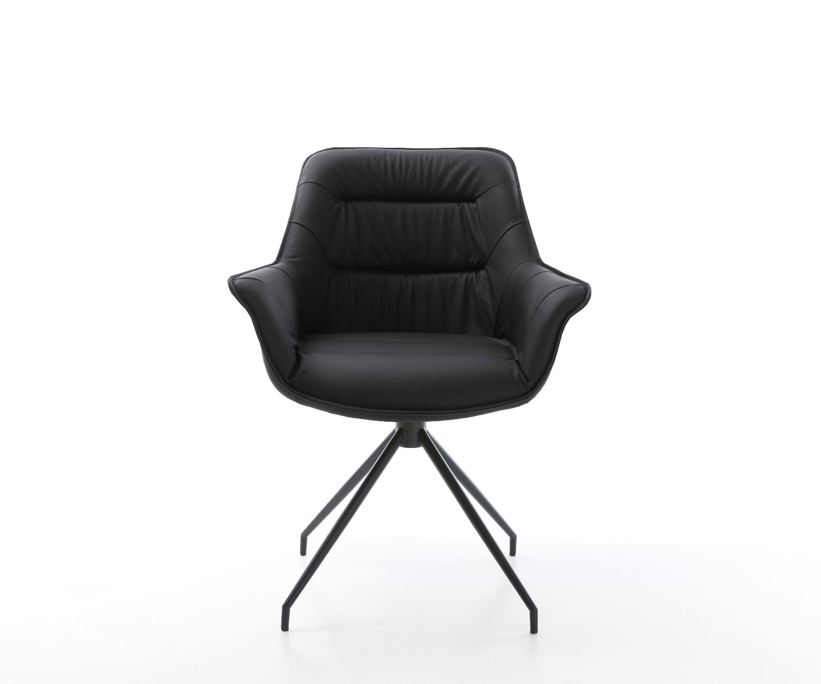 Chaise-de-salle-à-manger Kaira-Flex cuir de vache noir pied croisé conique noir 1 Chaise-de-salle-à-manger Kaira-Flex cuir de vache noir pied croisé conique noir 1