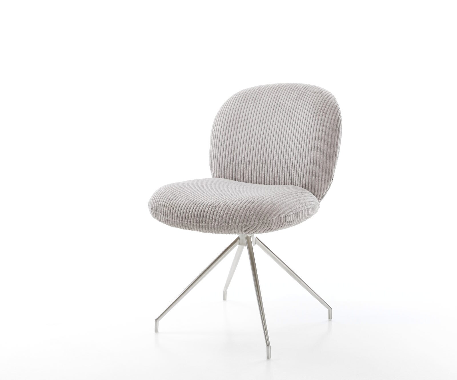 Chaise-pivotante Nube-Flex côtelé gris argenté pied croisé conique acier inoxydable brossé pivotement sur 180° ressorts ensachés