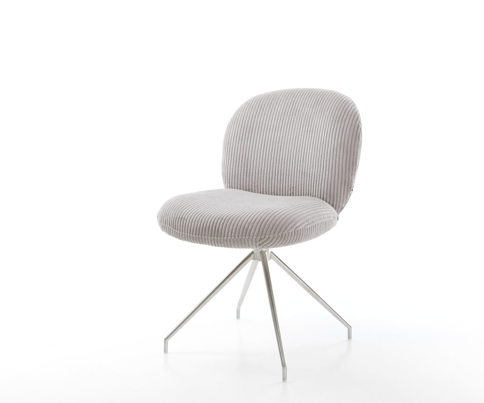 Chaise-pivotante Nube-Flex côtelé gris argenté pied croisé conique acier inoxydable brossé pivotement sur 180° ressorts ensachés Chaise-pivotante Nube-Flex côtelé gris argenté pied croisé conique acier inoxydable brossé pivotement sur 180° ressorts ensachés