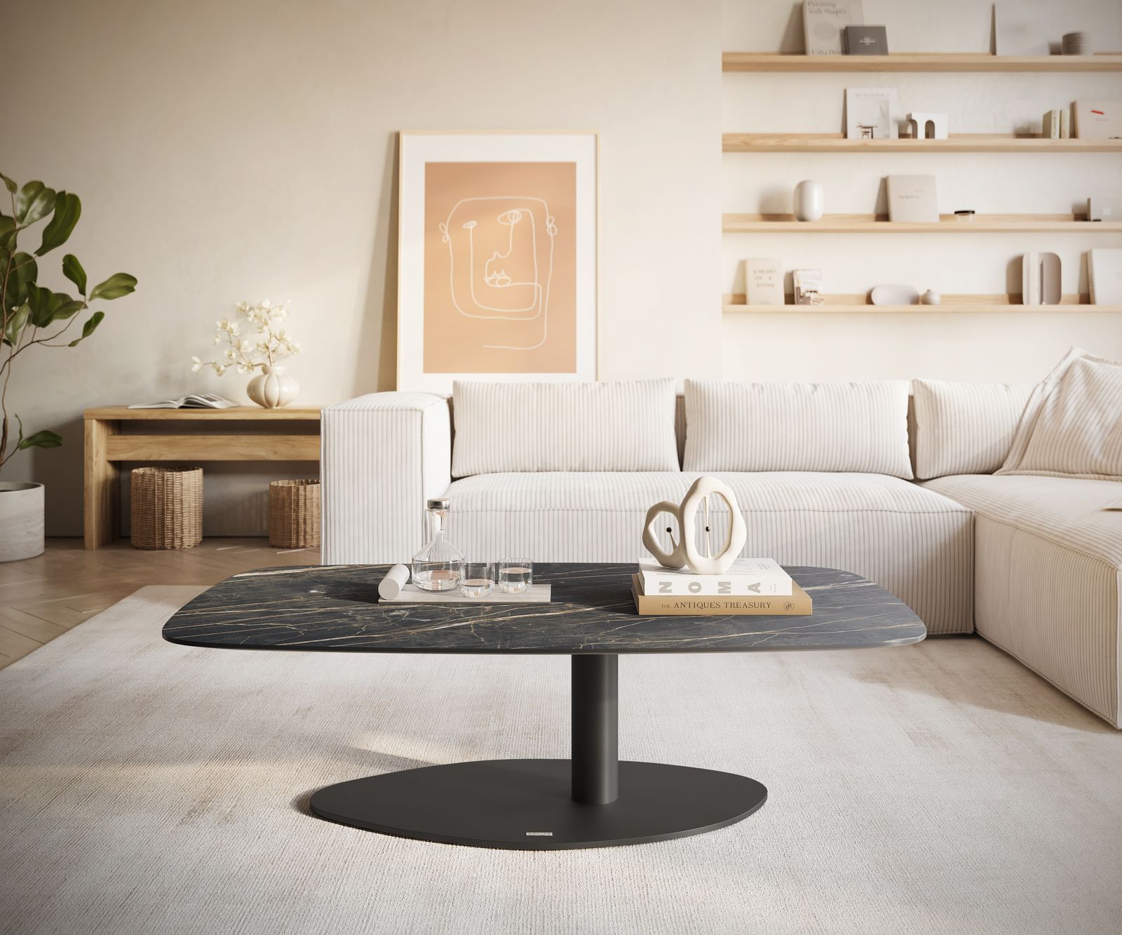 Table basse Edge Boot 120x70 cm céramique Laminam® Noir Desir brun Vibany métal noir 2