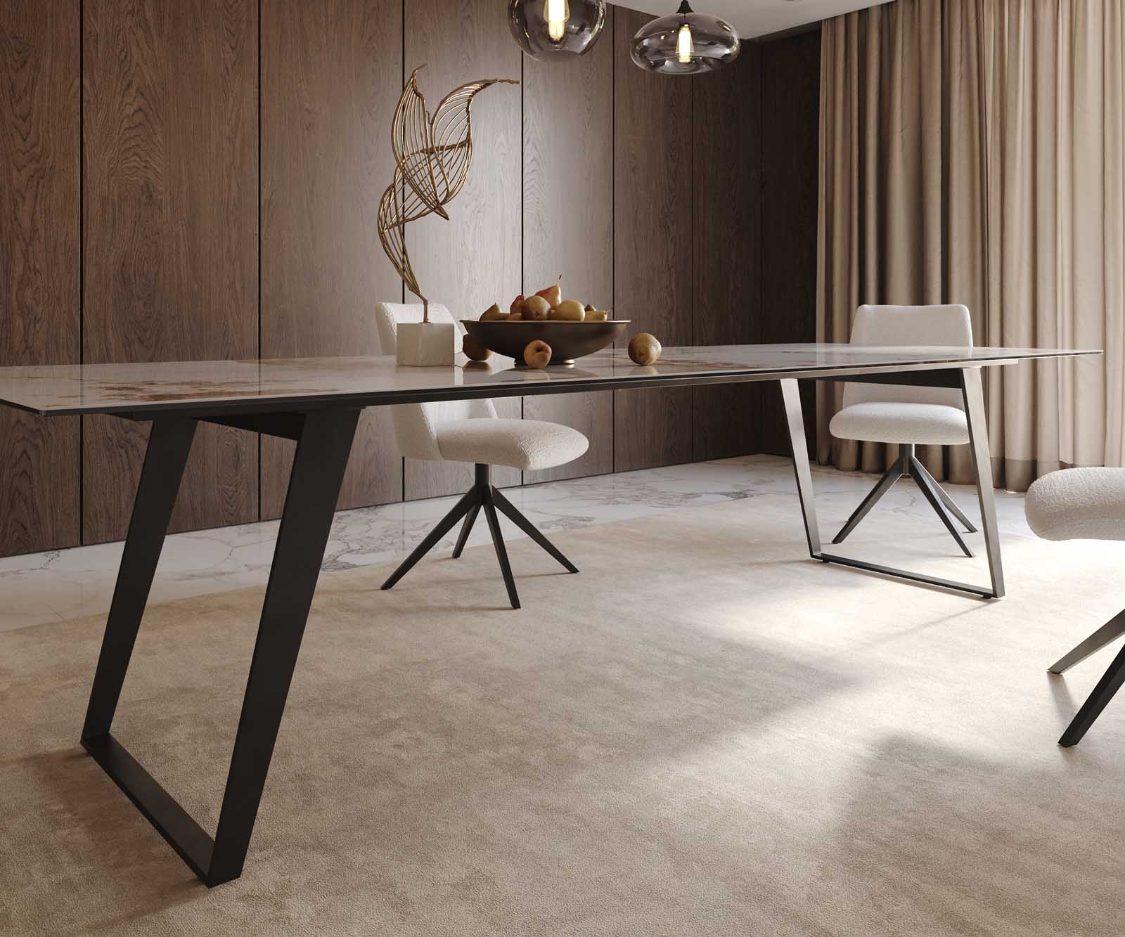 Table à manger Edge 300x100 céramique Minas mélange blanc-beige métal incliné noir 7
