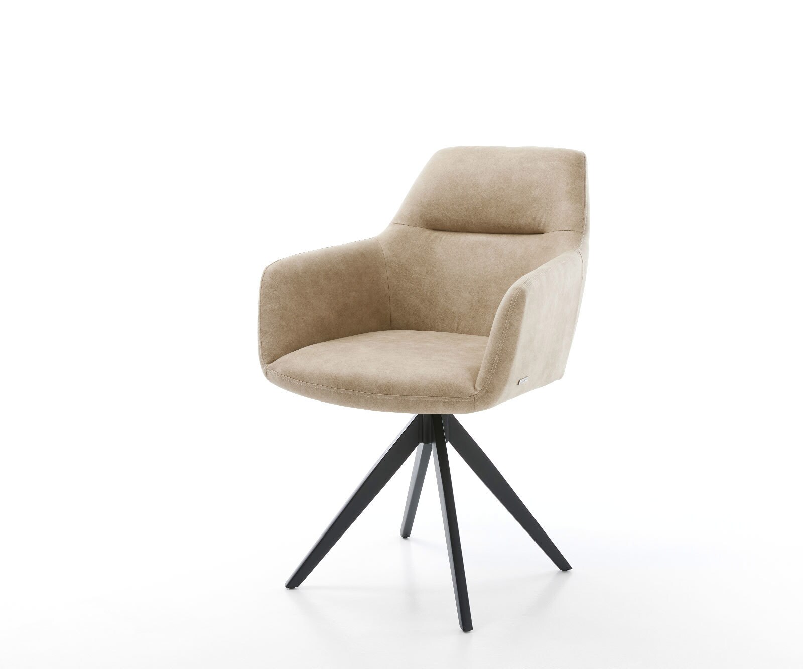 Chaise-de-salle-à-manger Pejo-Flex microvelours beige vintage pied croisé angulaire noir ressorts ensachés