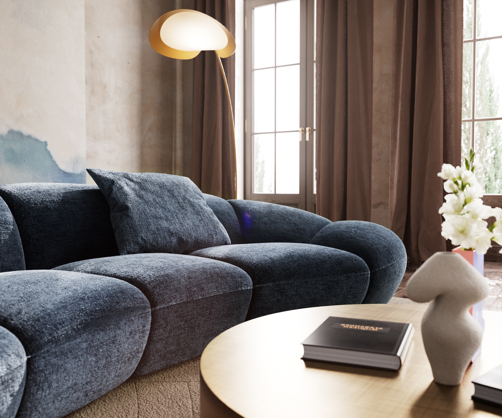 Grand canapé Lunna 360x175 cm chenille bleu 2 coussins 5