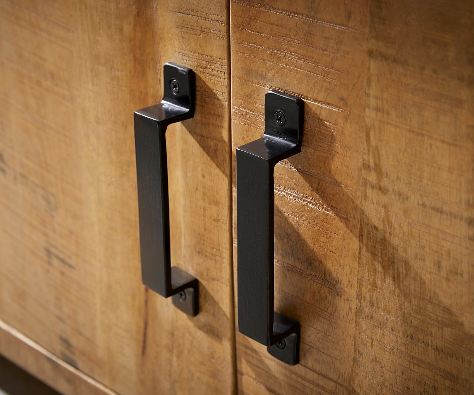 Bibliothèque Crompton 80x185cm Manguier Naturel Métal Noir 3 compartiments 2 portes 3