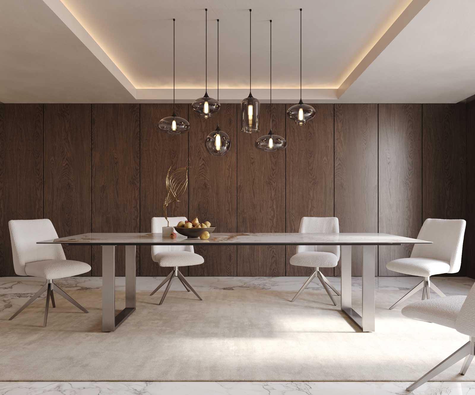 Table à manger Edge 300x100 céramique Minas mélange blanc-beige acier inoxydable mince 2