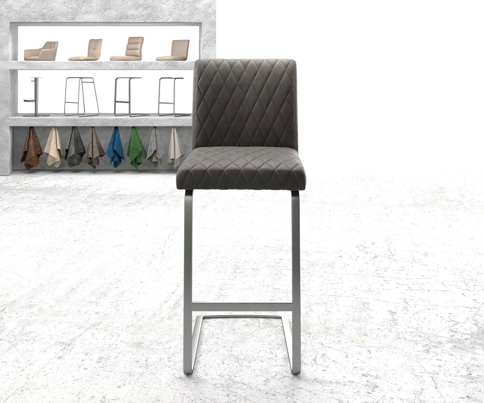 Chaise-de-bar Earnest-Flex piqué en diamant Vintage anthracite  chaise cantilever acier plat inoxydable 1