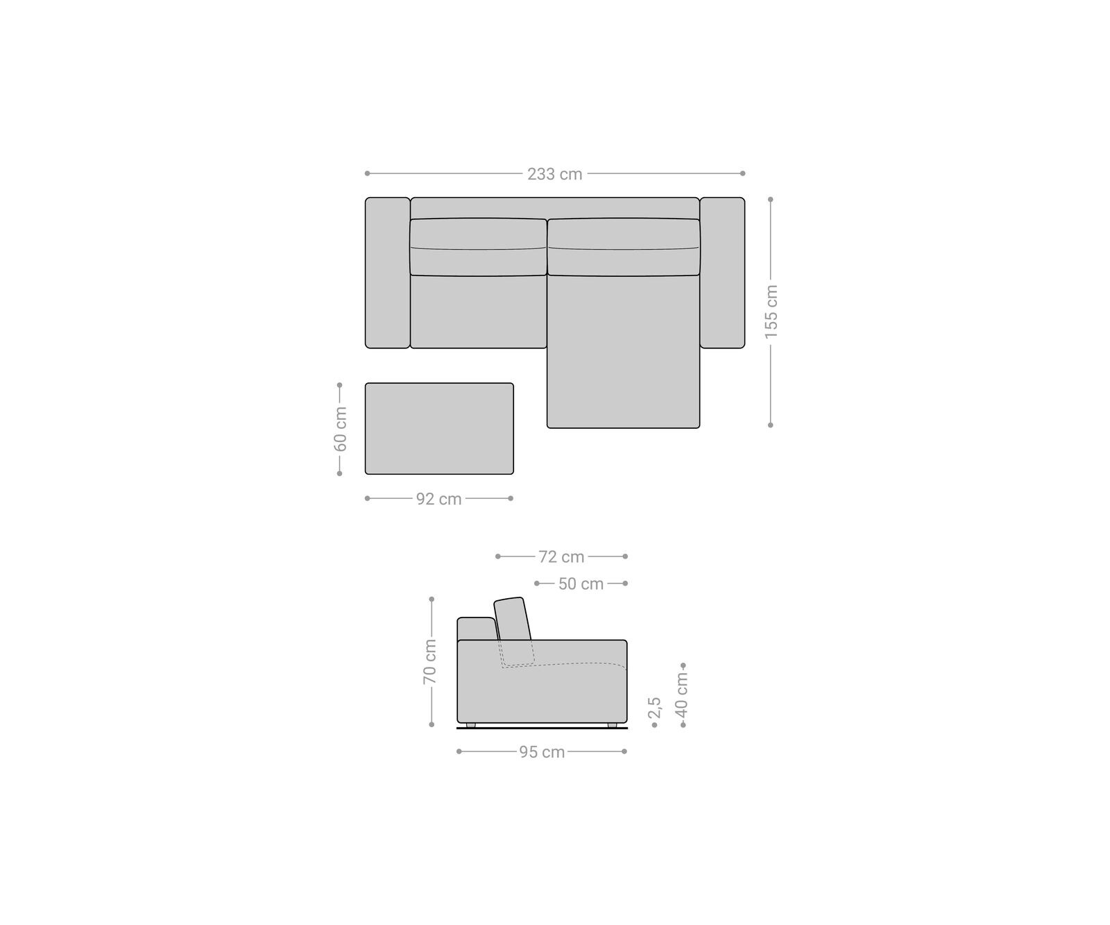 Canapé d’angle Lanzo 230x155 cm similicuir vintage anthracite méridienne réversible avec pouf 6