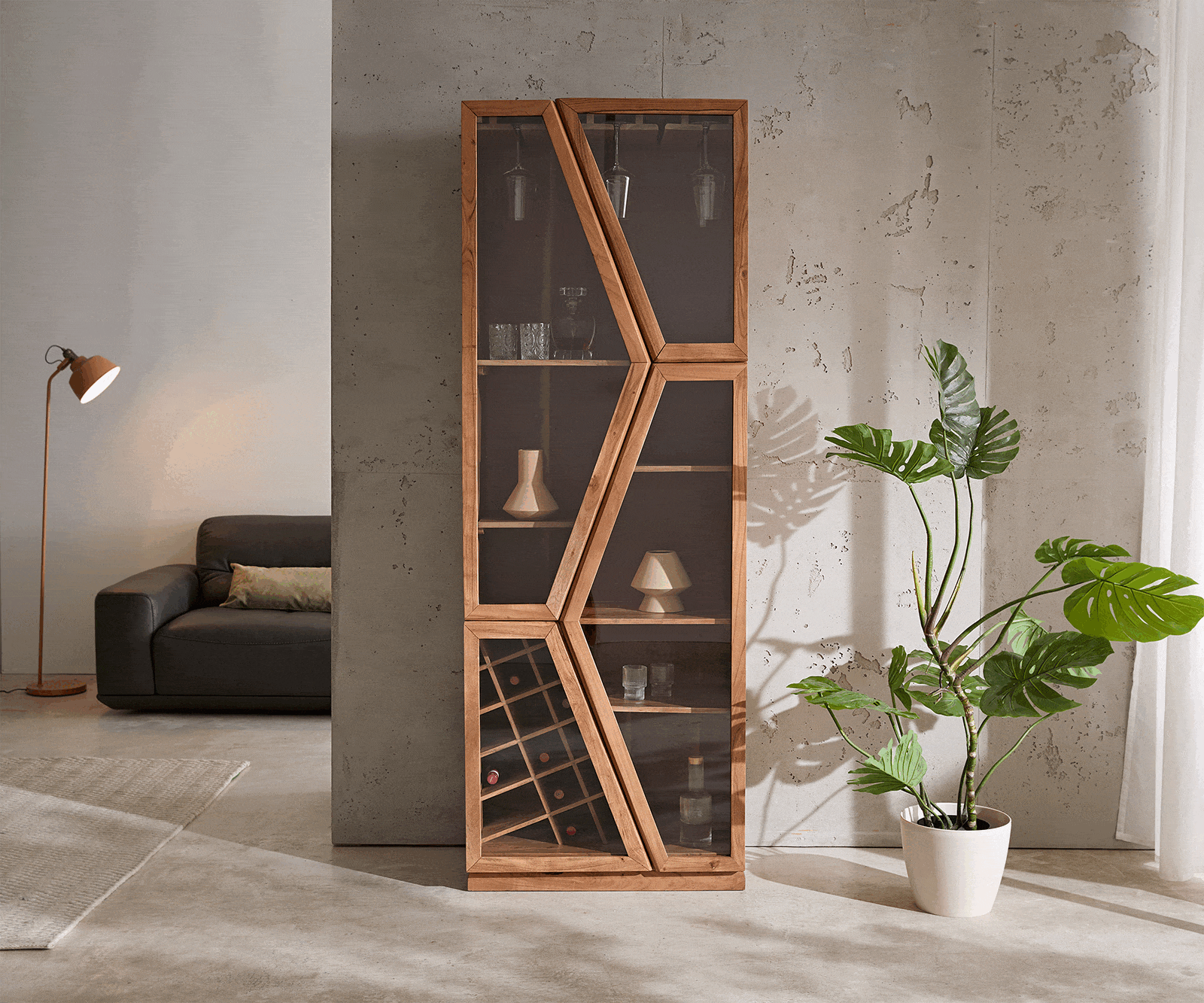 Vitrine-en-verreTaza 75x210 cm acacia naturel 4 portes armoire de bar 3 Vitrine-en-verreTaza 75x210 cm acacia naturel 4 portes armoire de bar 3