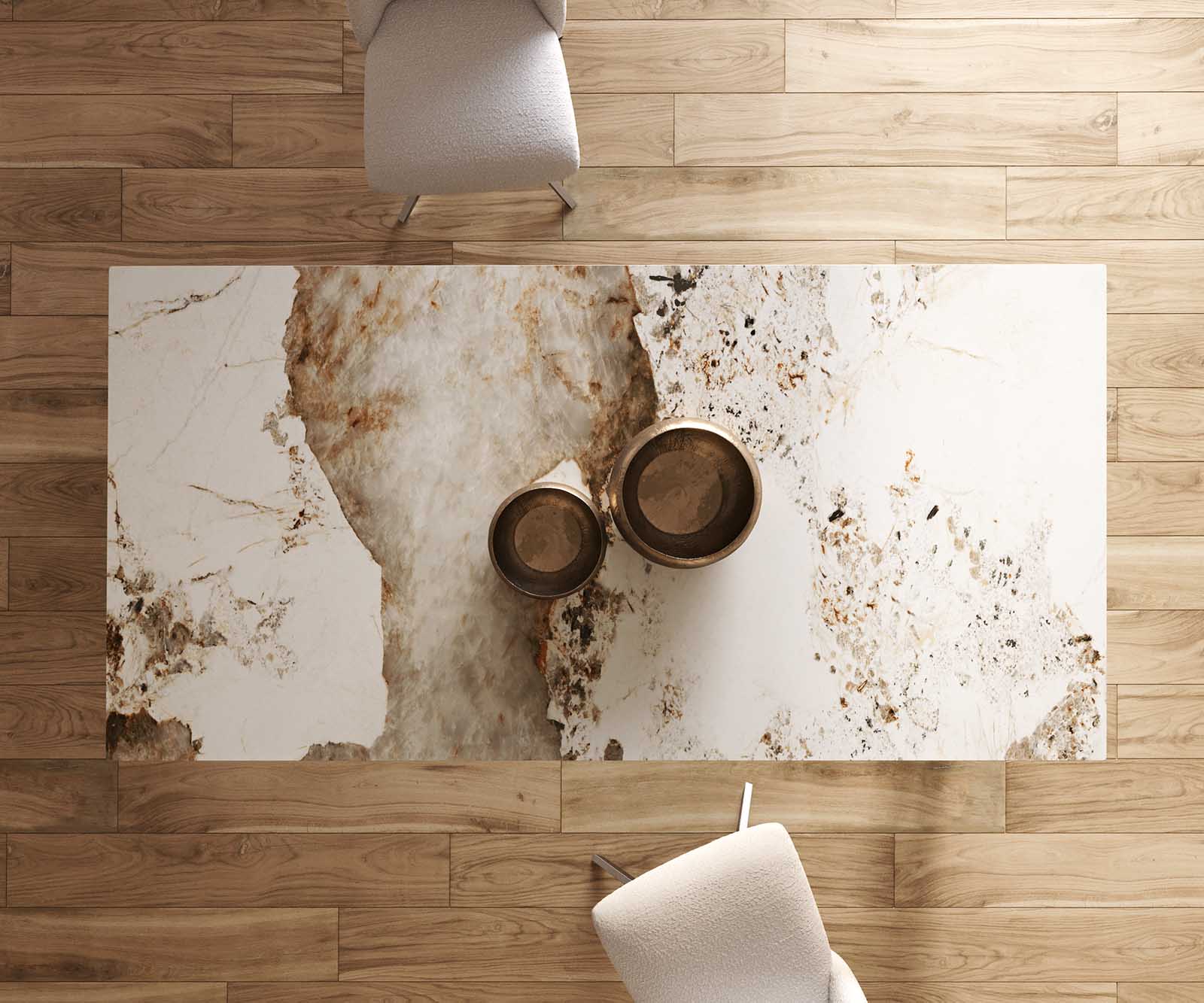 Table à manger Edge 200x100 céramique Minas mélange blanc-beige acier inoxydable incliné 6