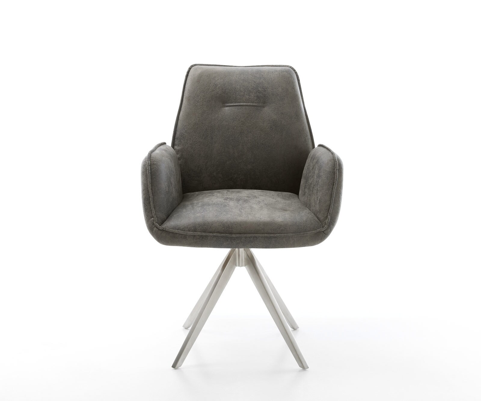 Chaise-de-salle-à-manger Zoa-Flex microvelours gris antique pied croisé angulaire acier inoxydable brossé ressorts ensachés 1