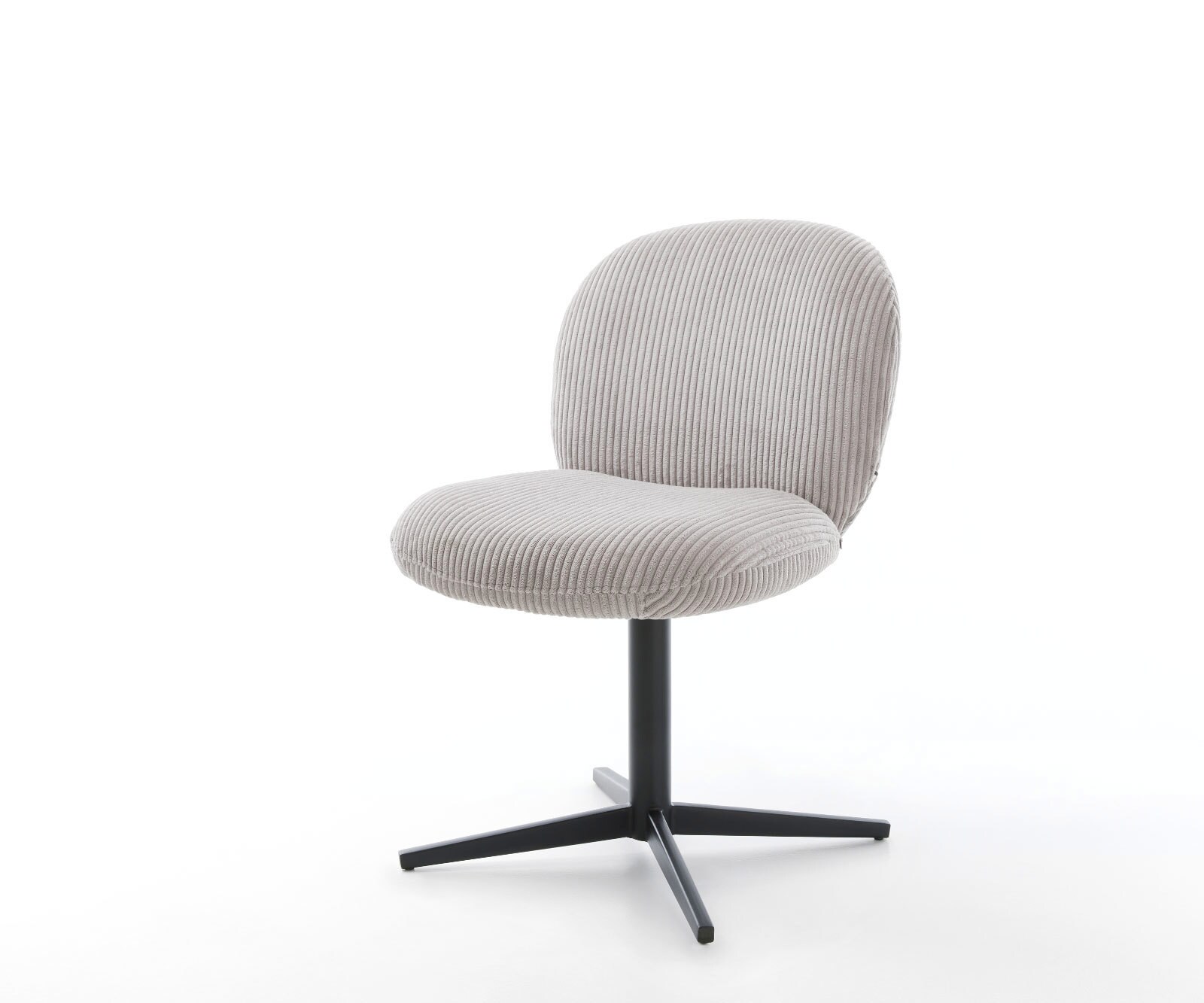 Chaise-pivotante Nube-Flex côtelé gris argenté pied de chaise 4 branches noir pivotement sur 360° ressorts ensachés