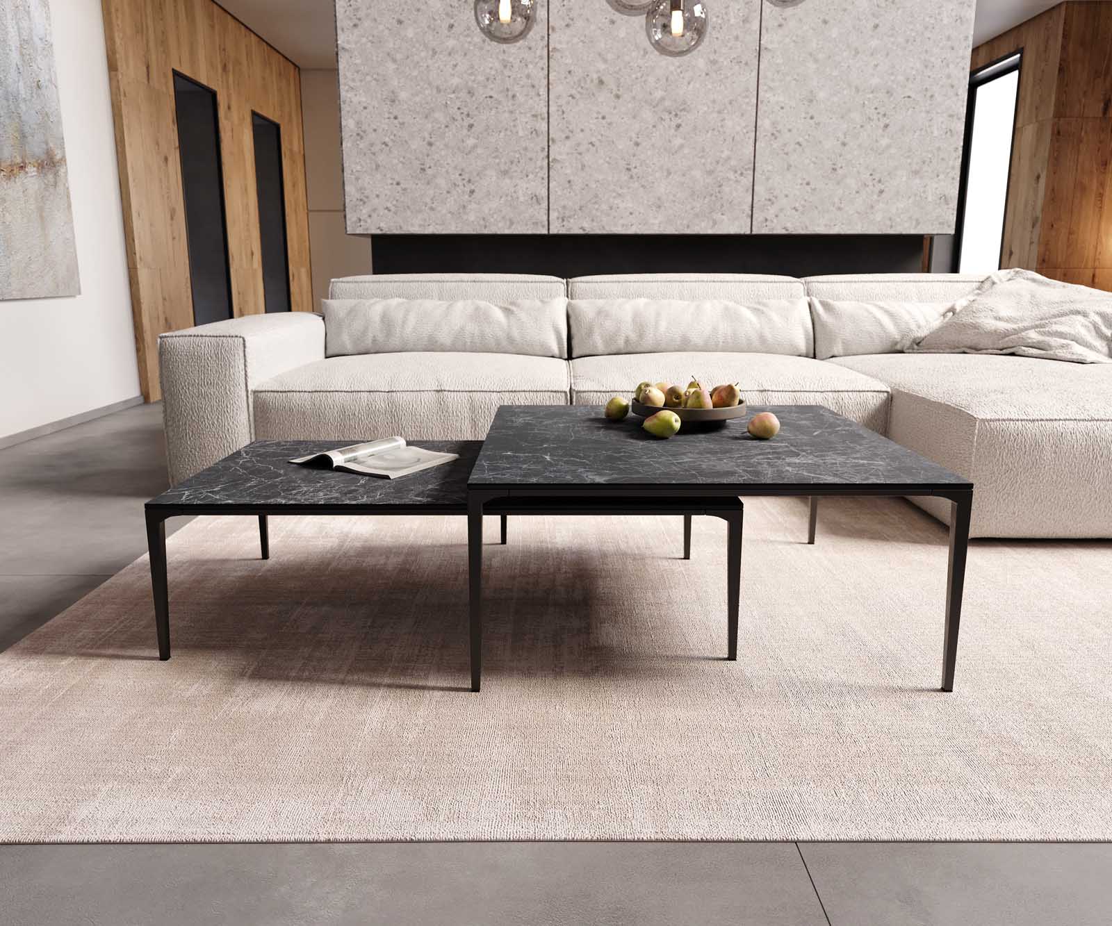 Table-basse Levente 85x85 cm Céramique Laminam®Nero Greco Gris Piétement Métal Noir 6